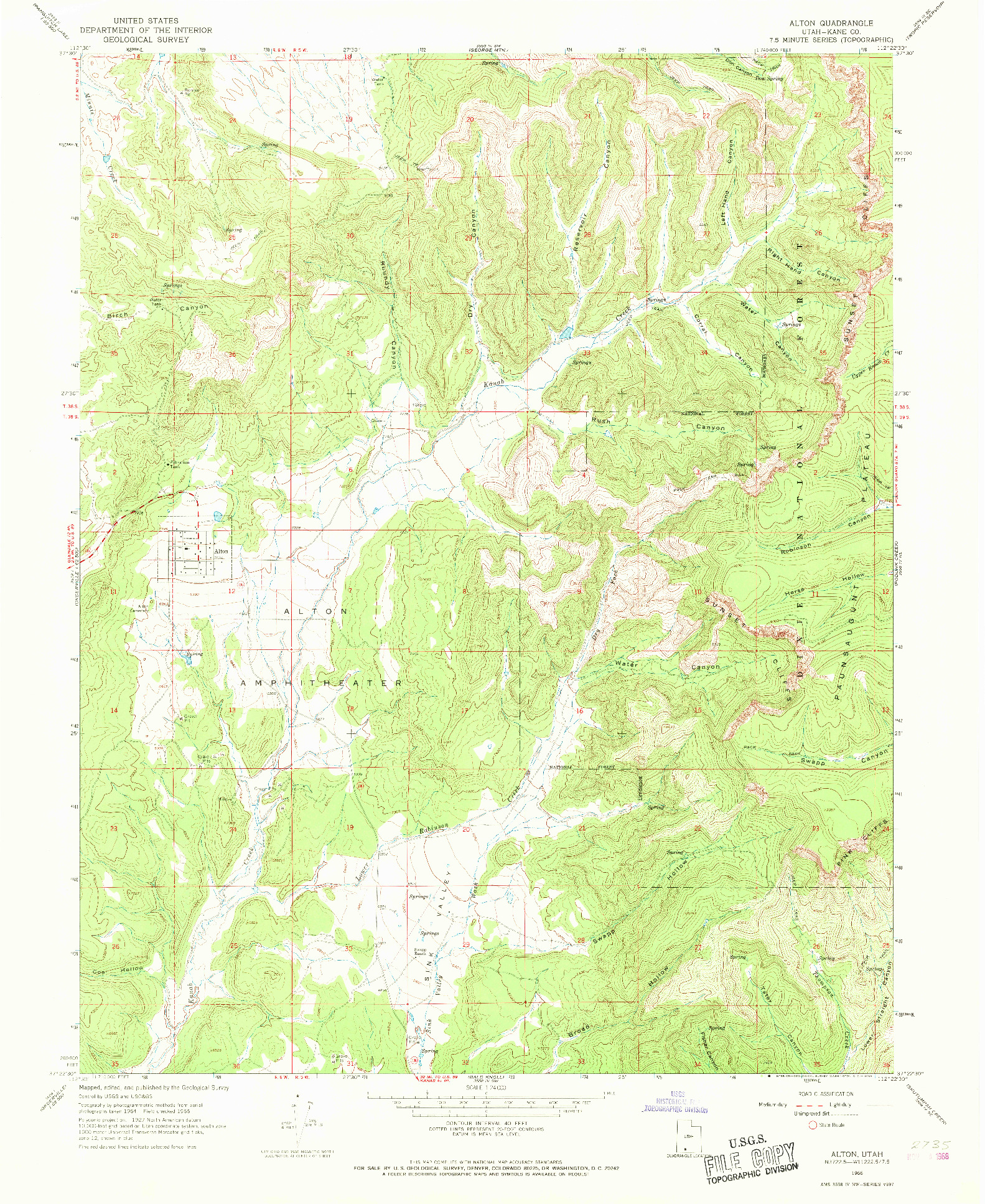 USGS 1:24000-SCALE QUADRANGLE FOR ALTON, UT 1966