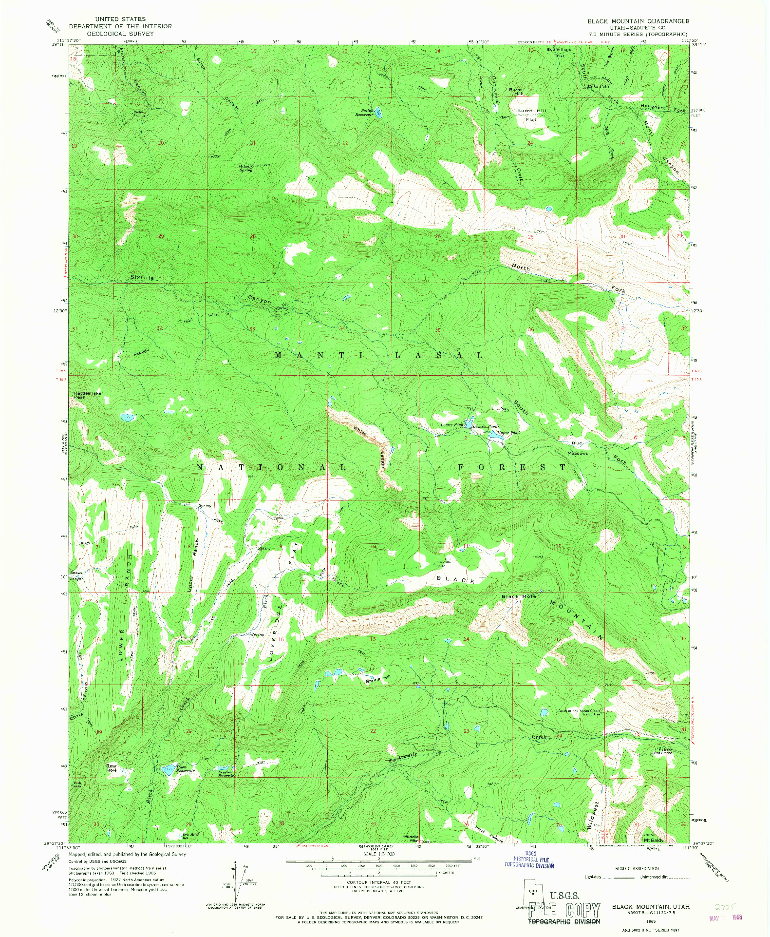 USGS 1:24000-SCALE QUADRANGLE FOR BLACK MOUNTAIN, UT 1965