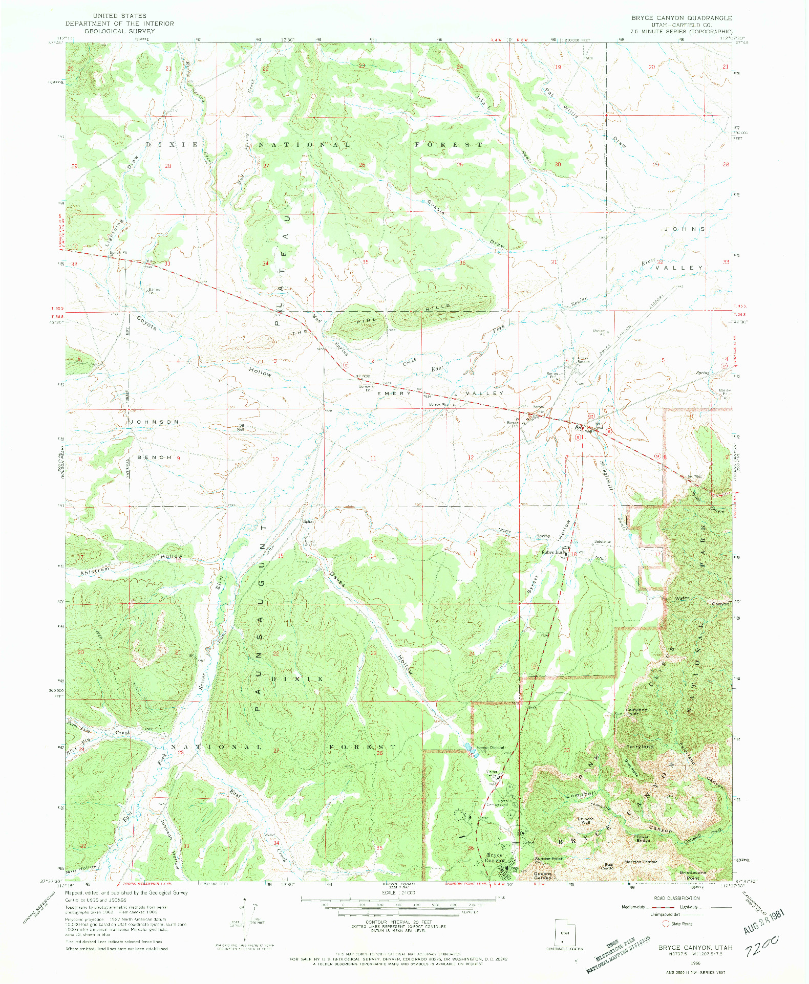 USGS 1:24000-SCALE QUADRANGLE FOR BRYCE CANYON, UT 1966