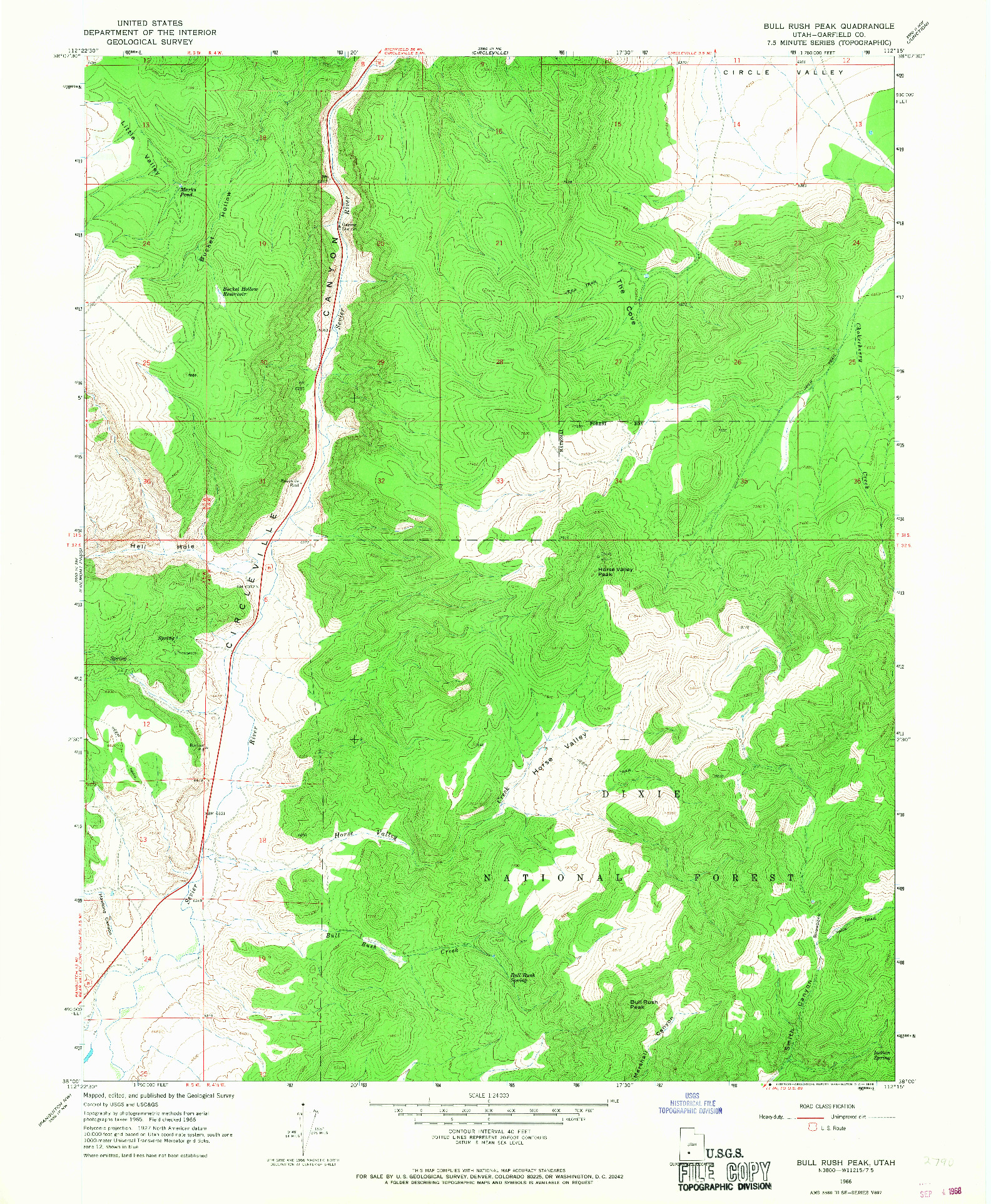 USGS 1:24000-SCALE QUADRANGLE FOR BULL RUSH PEAK, UT 1966