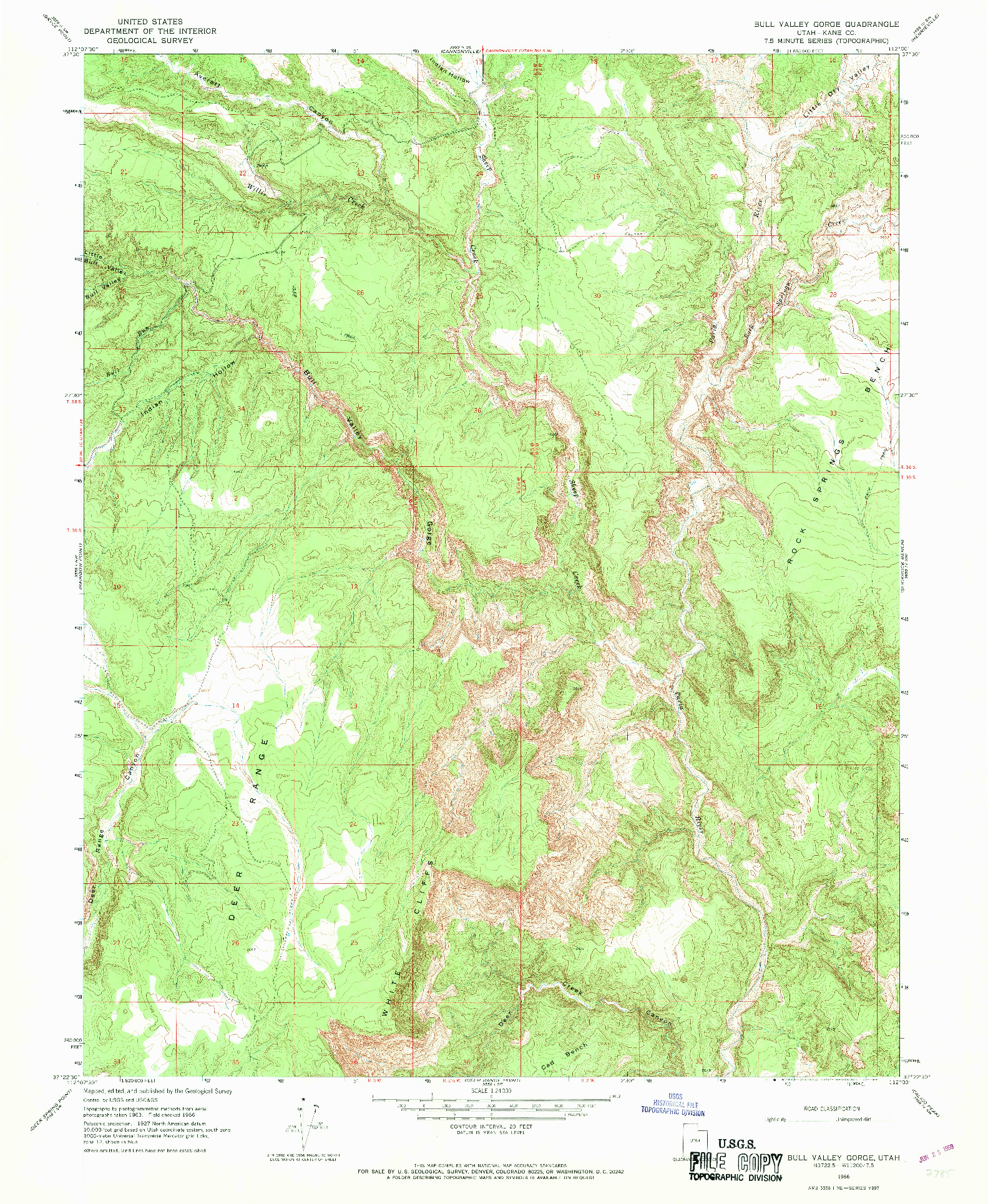 USGS 1:24000-SCALE QUADRANGLE FOR BULL VALLEY GORGE, UT 1966