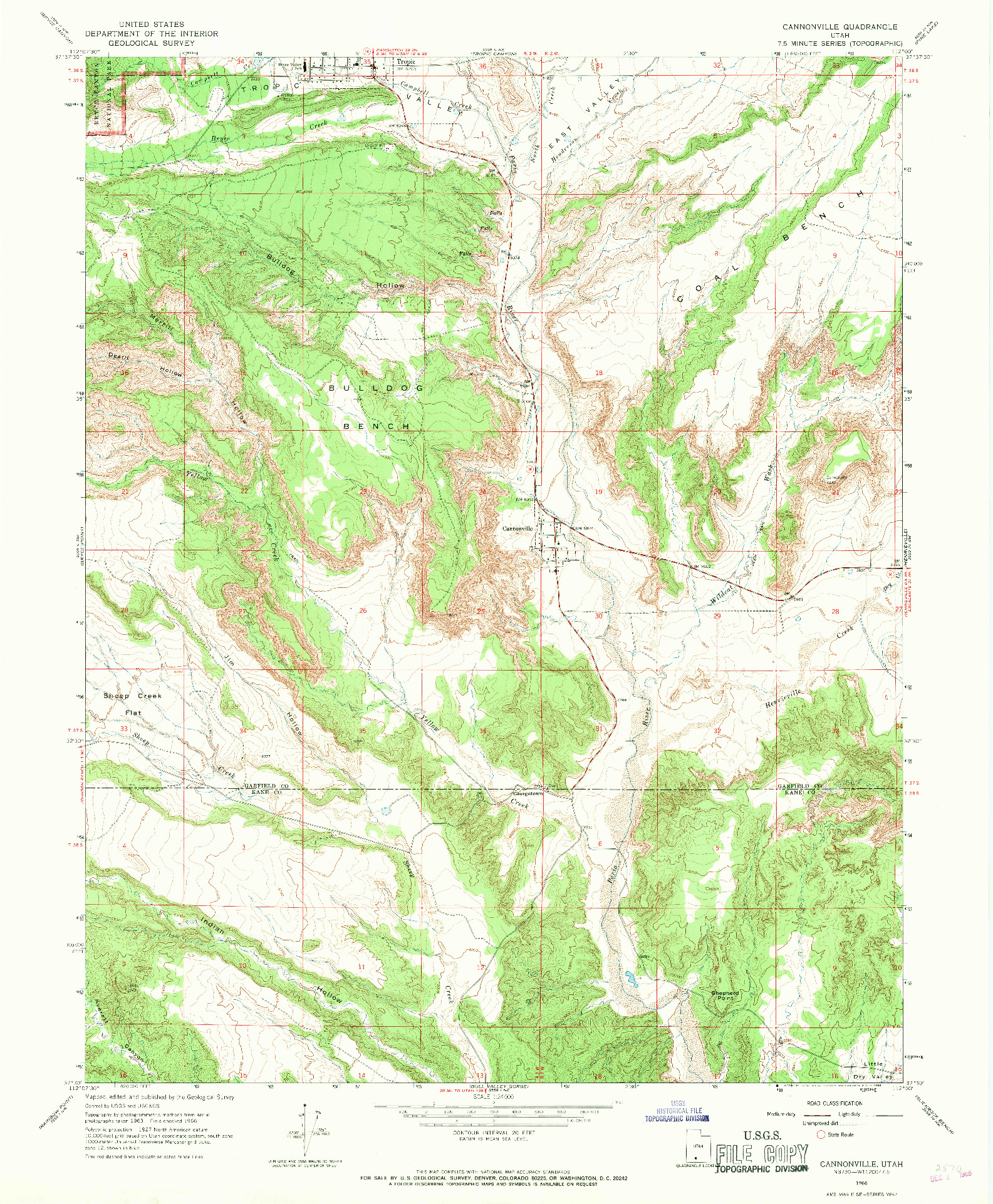 USGS 1:24000-SCALE QUADRANGLE FOR CANNONVILLE, UT 1966