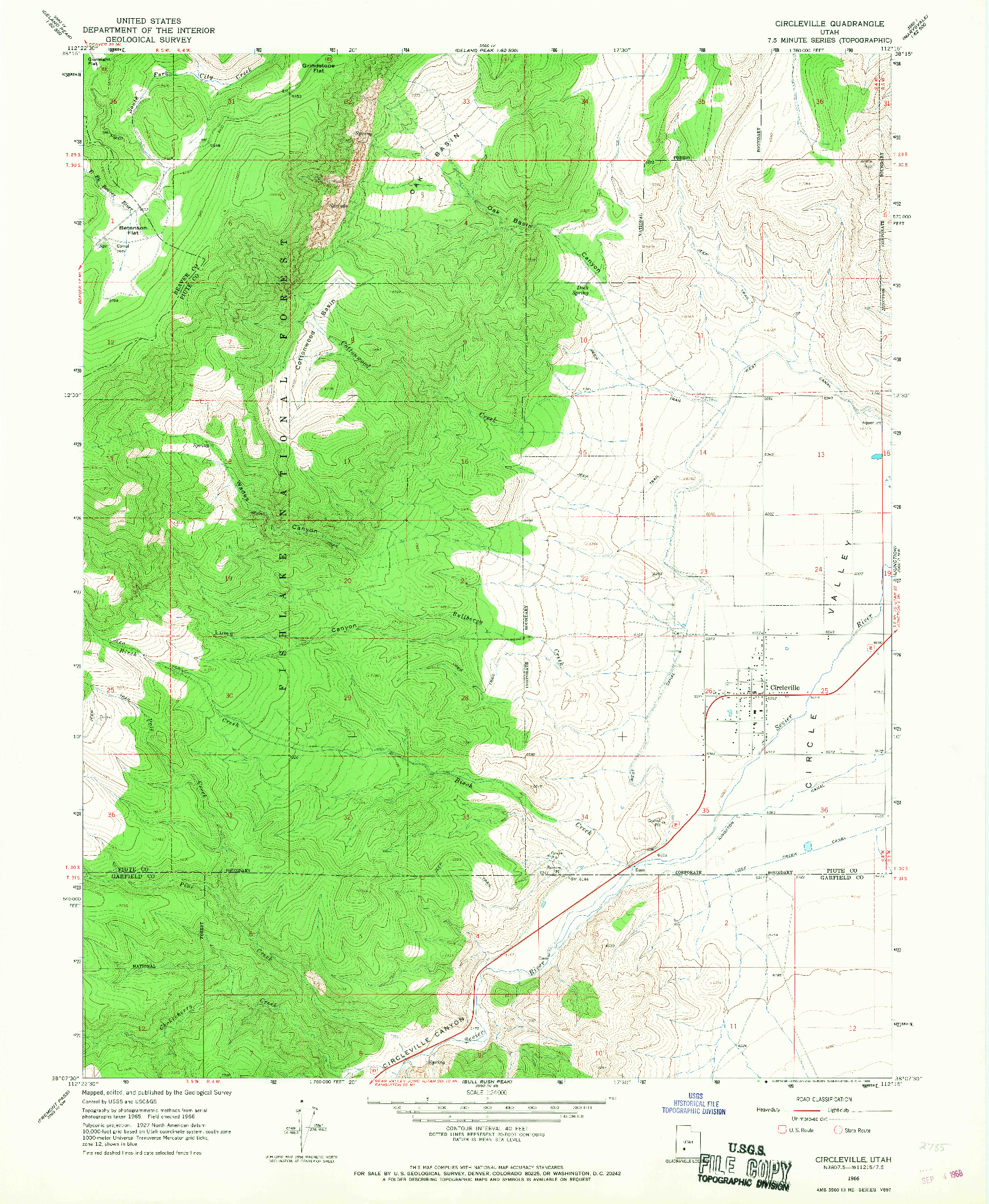 USGS 1:24000-SCALE QUADRANGLE FOR CIRCLEVILLE, UT 1966