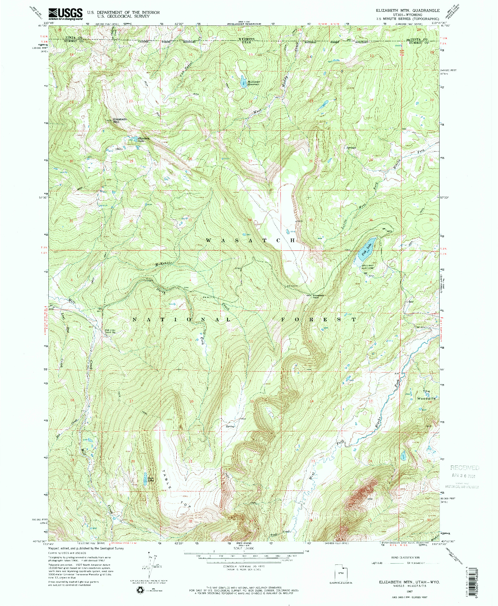 USGS 1:24000-SCALE QUADRANGLE FOR ELIZABETH MTN, UT 1967
