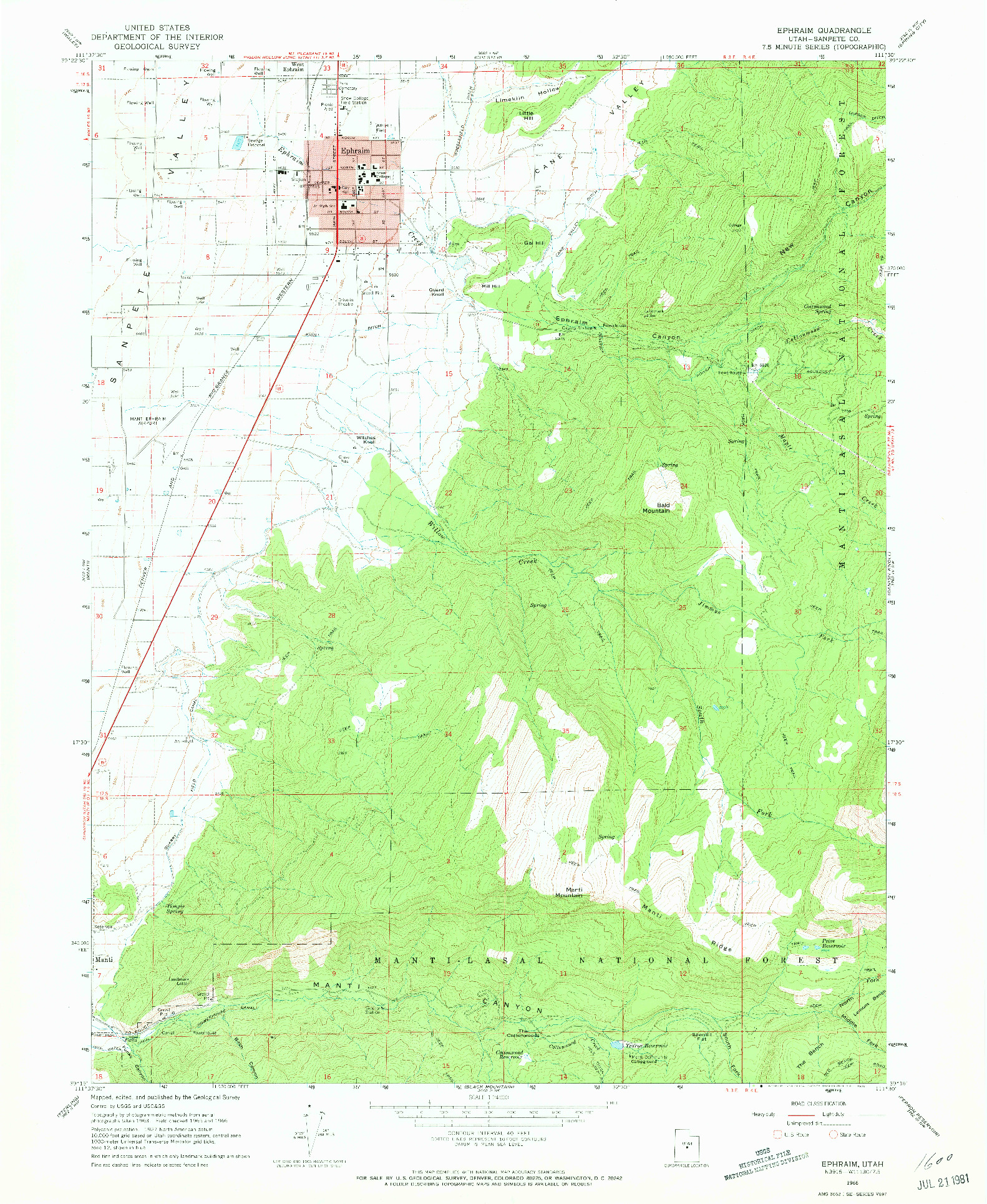 USGS 1:24000-SCALE QUADRANGLE FOR EPHRAIM, UT 1966