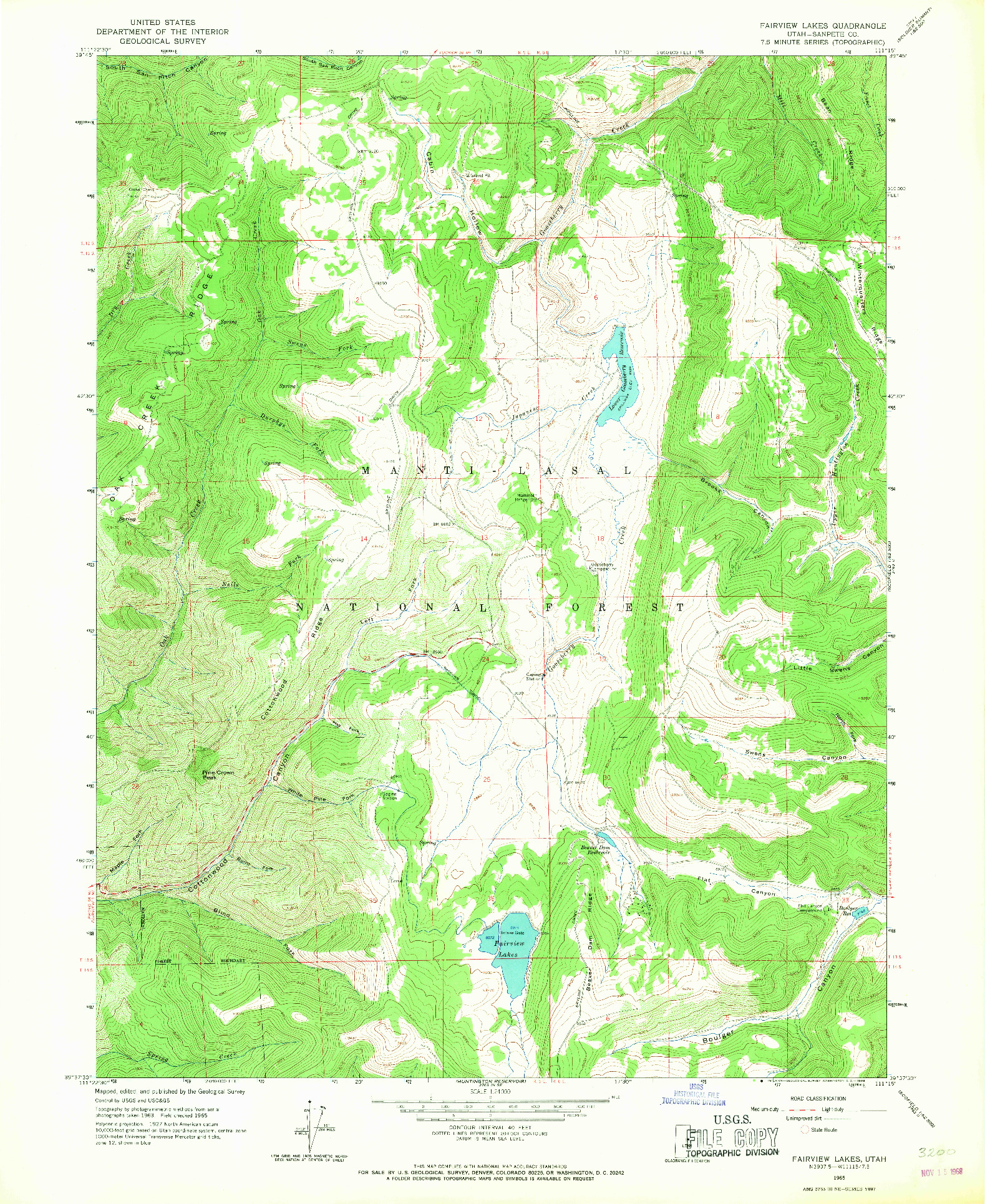 USGS 1:24000-SCALE QUADRANGLE FOR FAIRVIEW LAKES, UT 1965