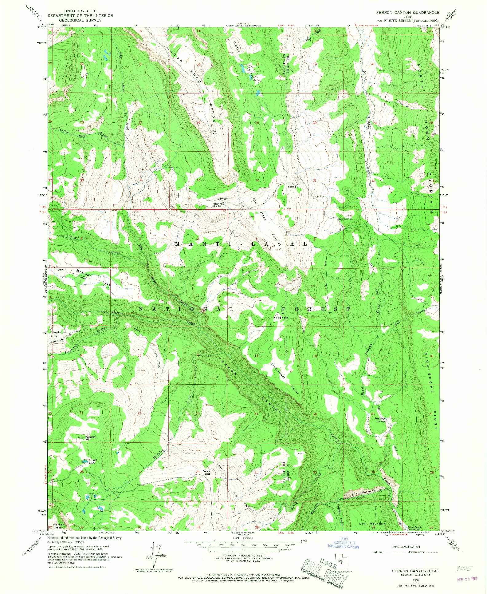 USGS 1:24000-SCALE QUADRANGLE FOR FERRON CANYON, UT 1966