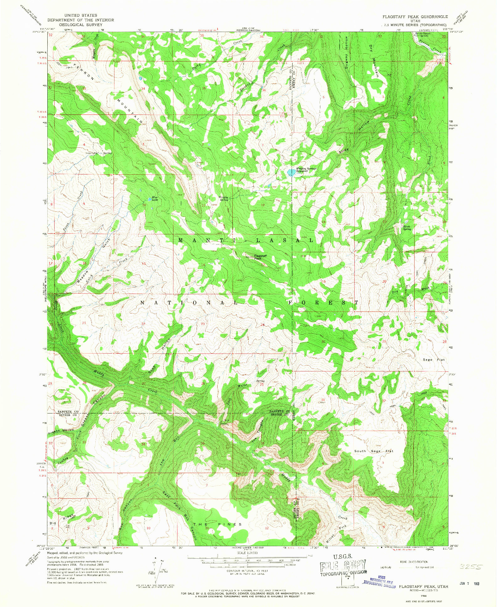 USGS 1:24000-SCALE QUADRANGLE FOR FLAGSTAFF PEAK, UT 1966