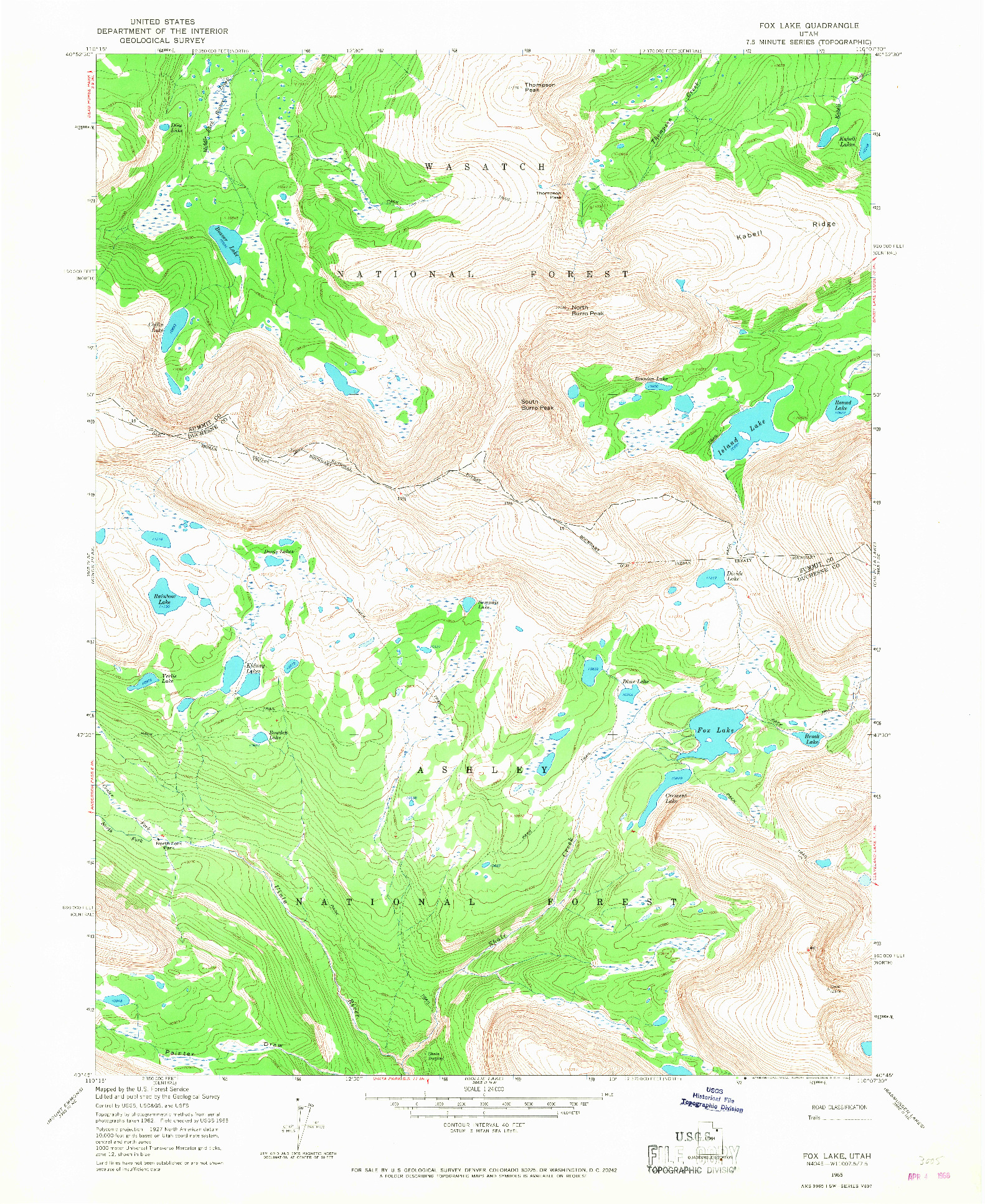 USGS 1:24000-SCALE QUADRANGLE FOR FOX LAKE, UT 1965