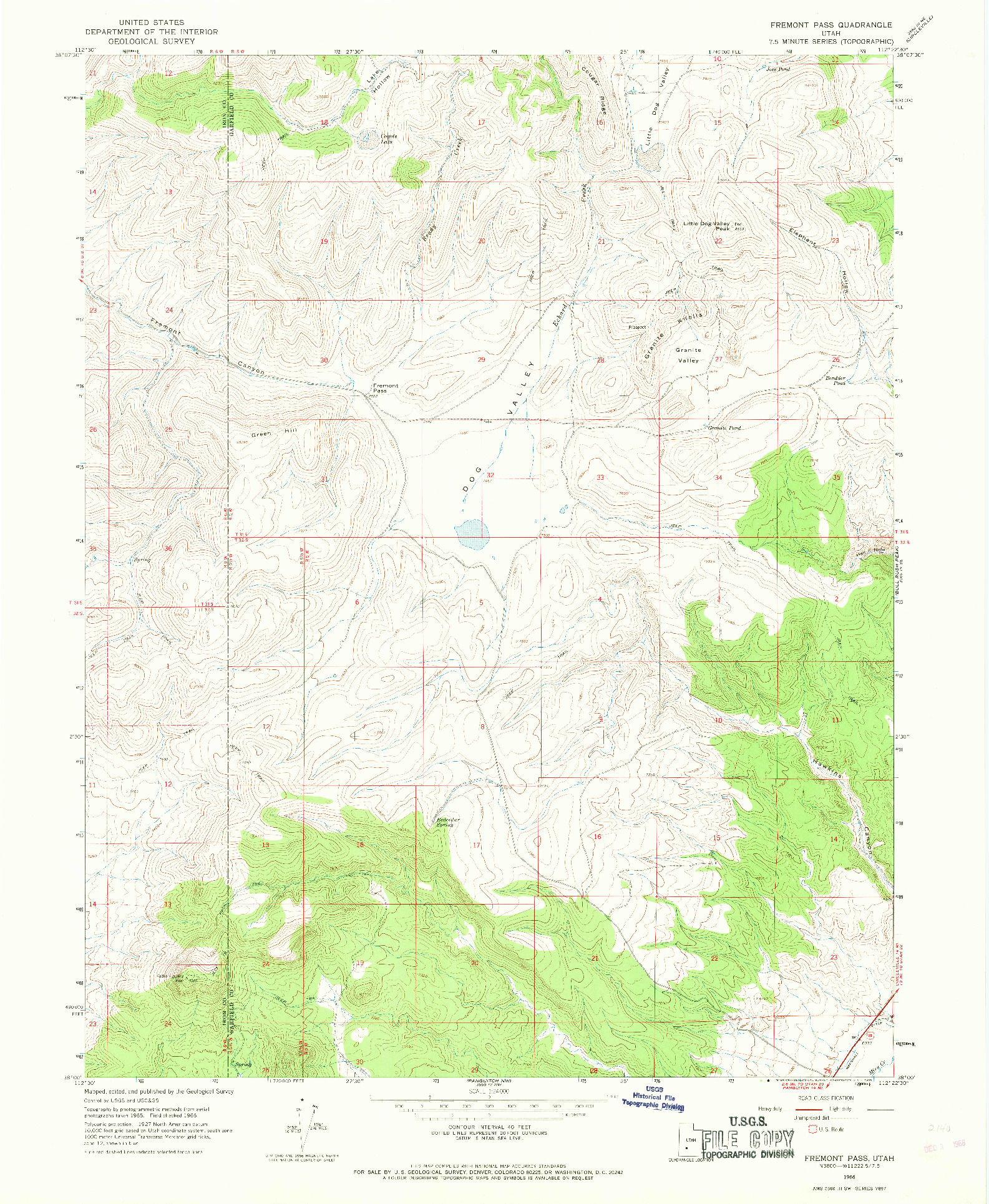 USGS 1:24000-SCALE QUADRANGLE FOR FREMONT PASS, UT 1966