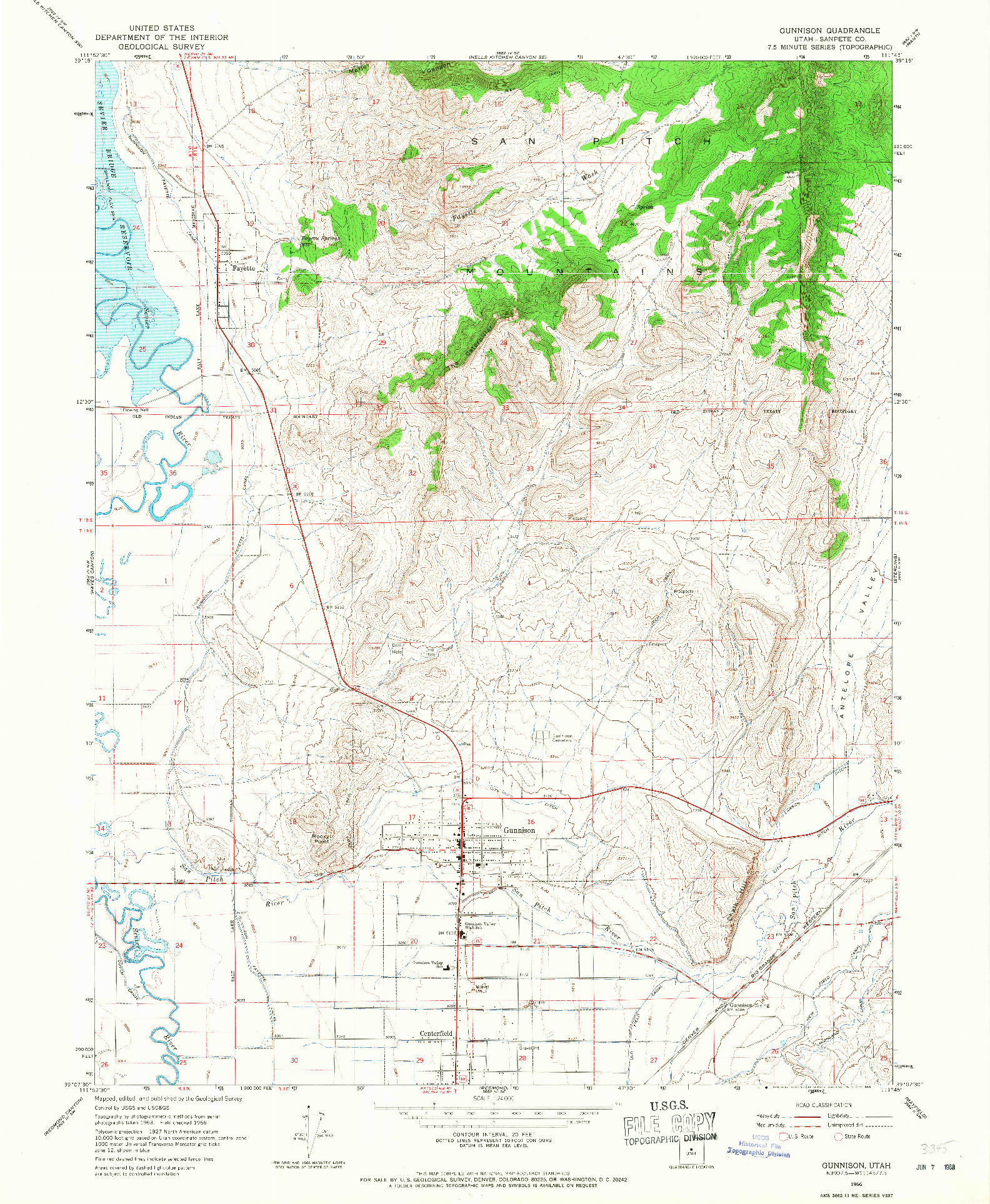 USGS 1:24000-SCALE QUADRANGLE FOR GUNNISON, UT 1966