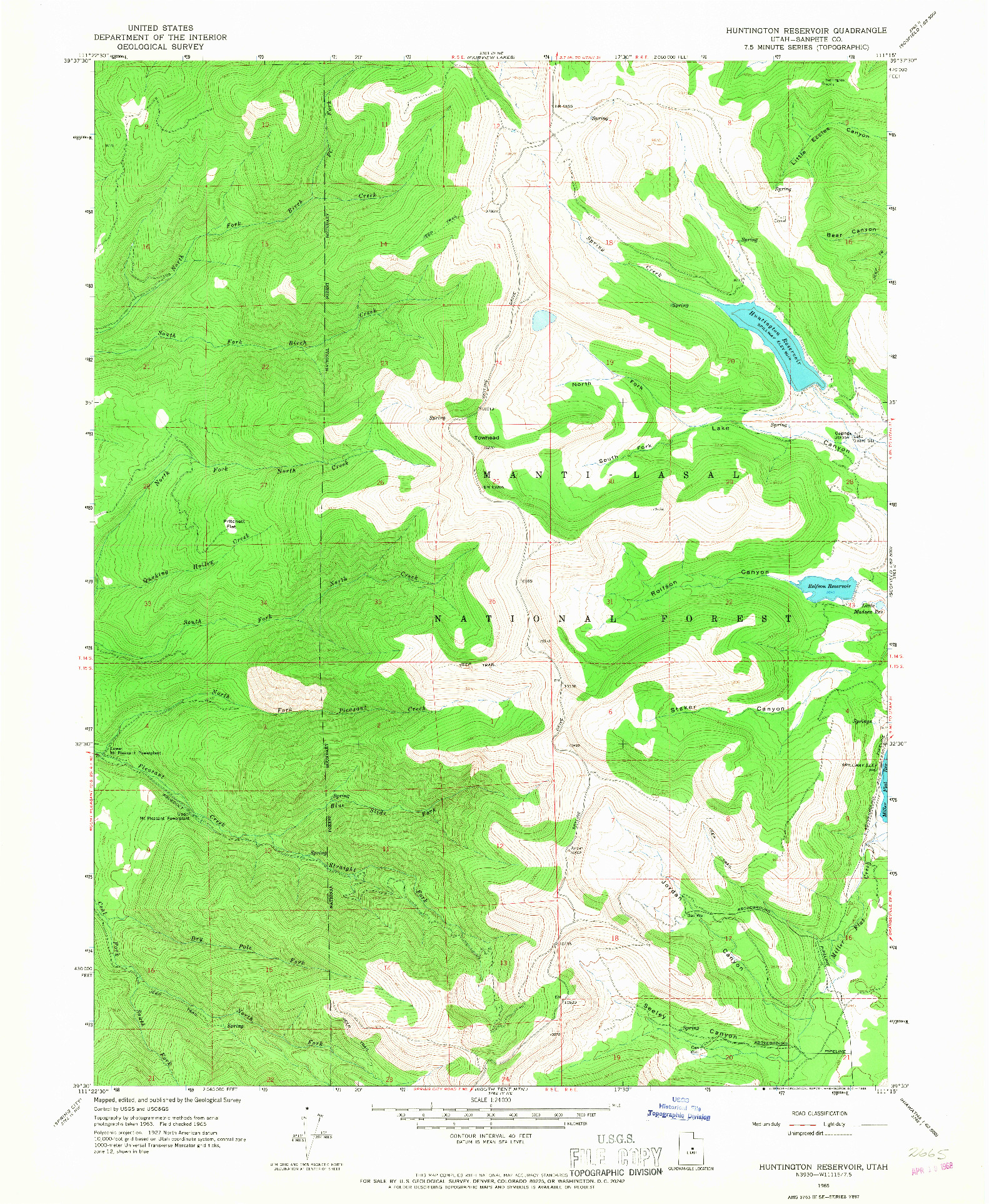 USGS 1:24000-SCALE QUADRANGLE FOR HUNTINGTON RESERVOIR, UT 1965