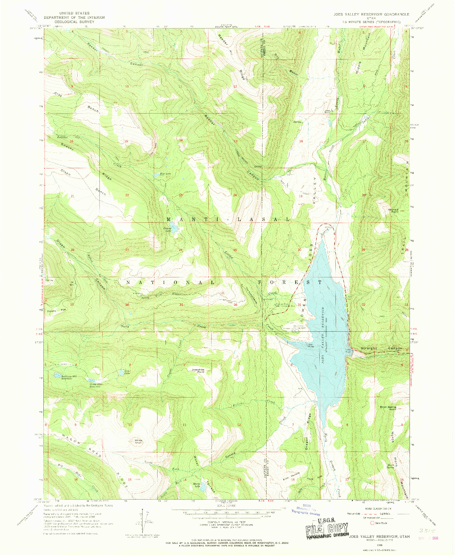 USGS 1:24000-SCALE QUADRANGLE FOR JOES VALLEY RESERVOIR, UT 1966