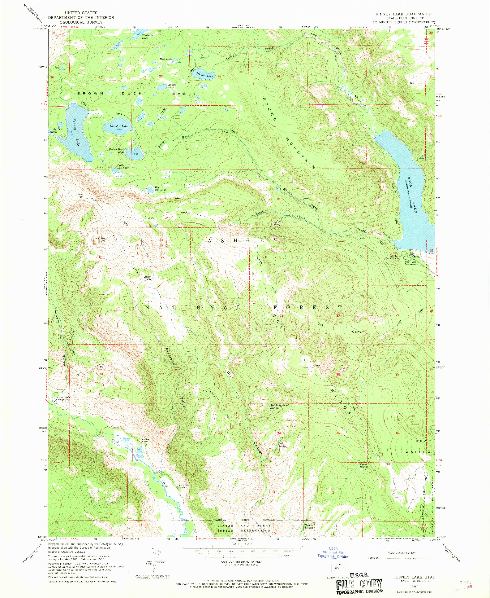 USGS 1:24000-SCALE QUADRANGLE FOR KIDNEY LAKE, UT 1967