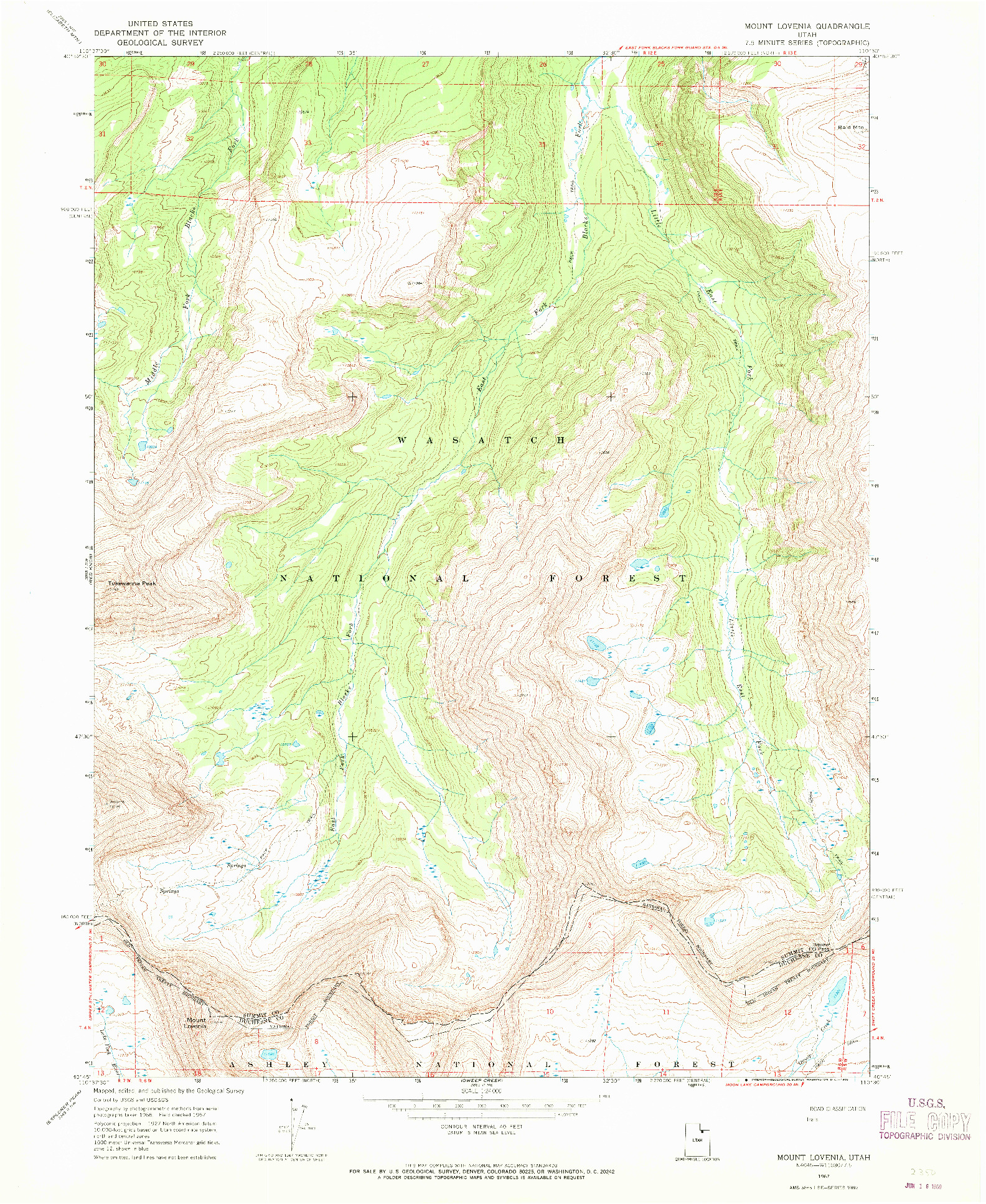 USGS 1:24000-SCALE QUADRANGLE FOR MOUNT LOVENIA, UT 1967