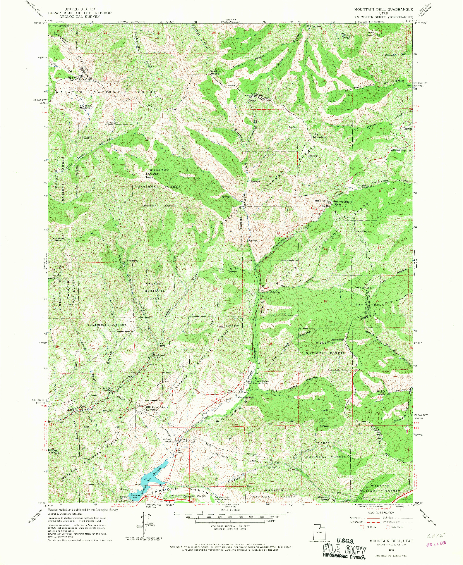 USGS 1:24000-SCALE QUADRANGLE FOR MOUNTAIN DELL, UT 1961