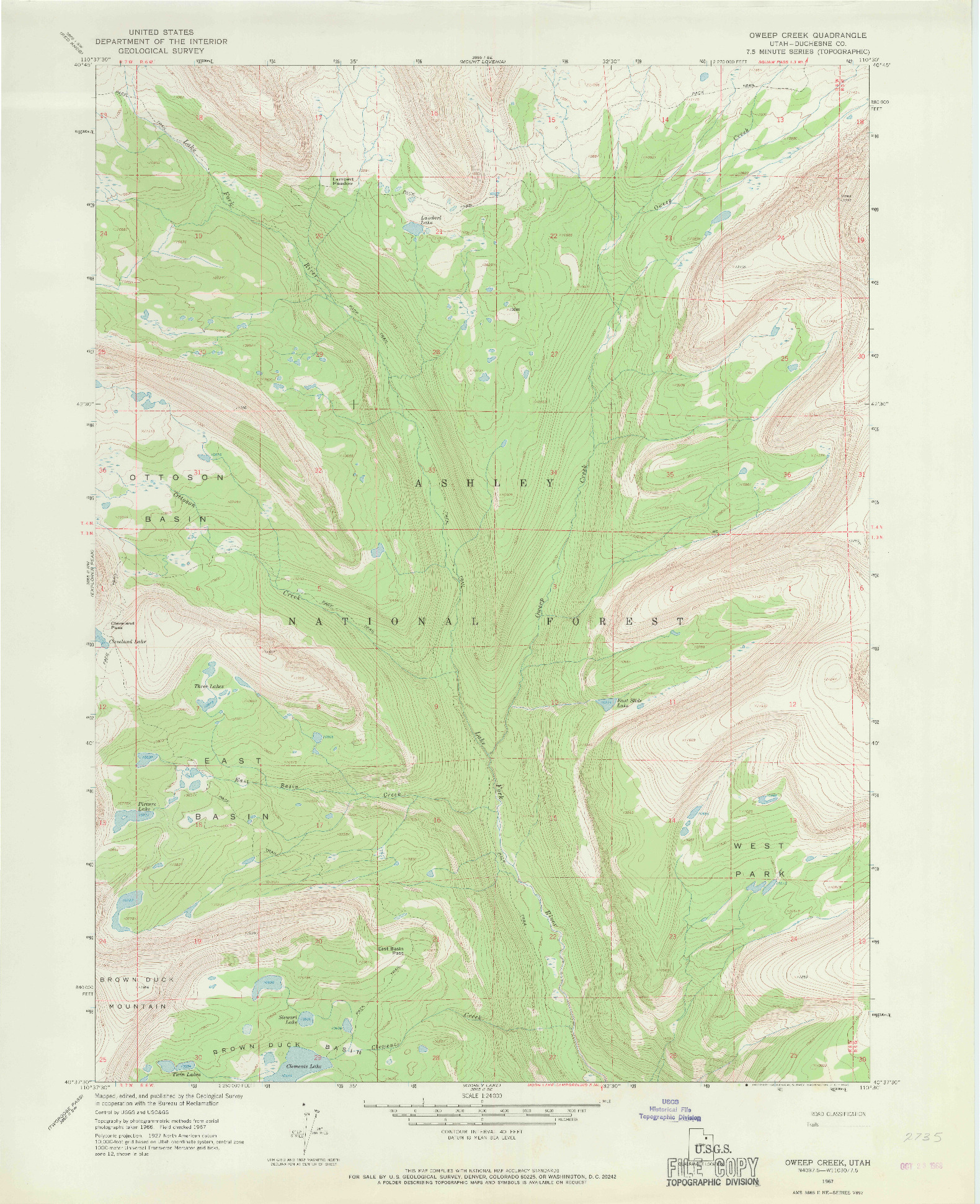 USGS 1:24000-SCALE QUADRANGLE FOR OWEEP CREEK, UT 1967