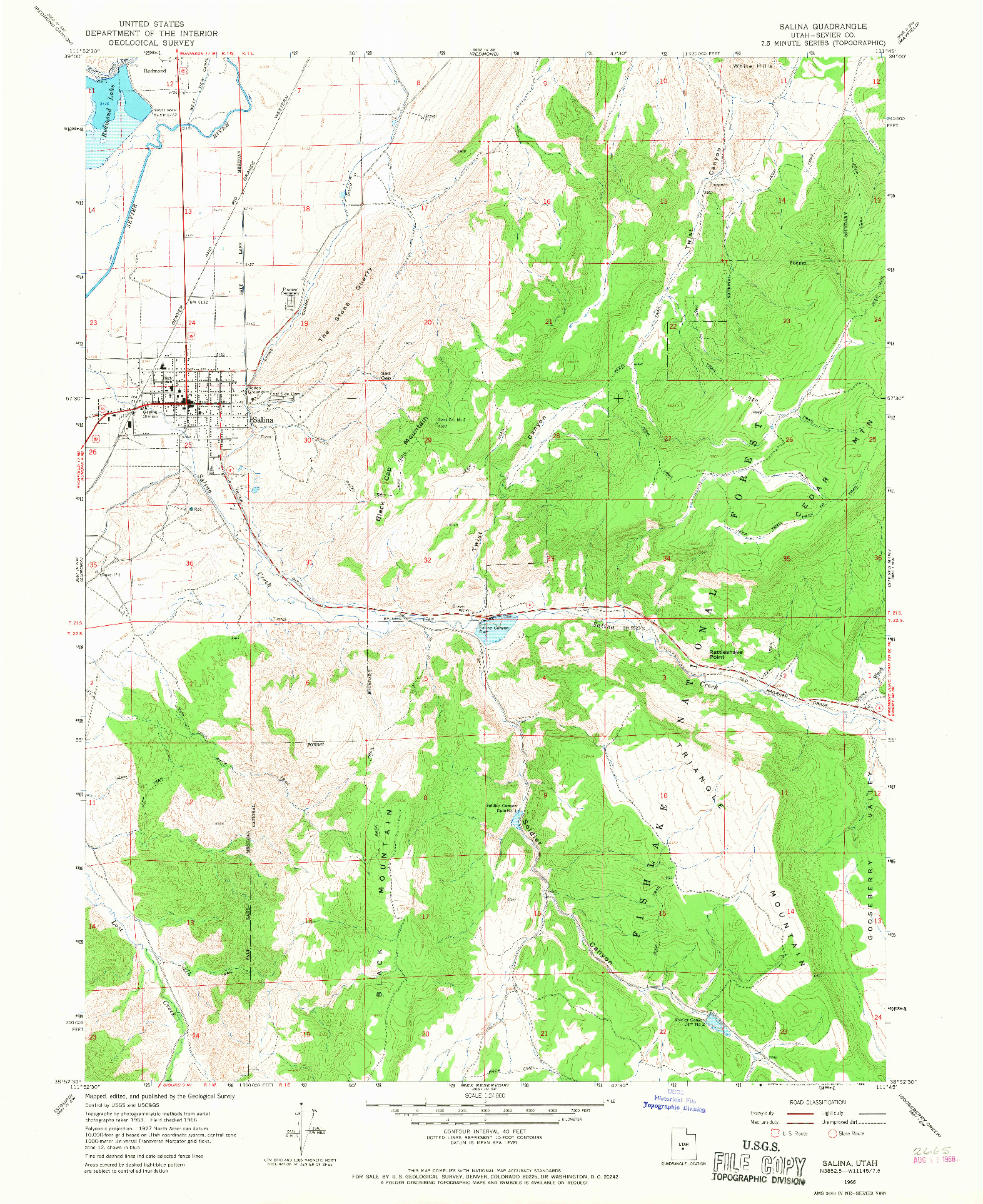 USGS 1:24000-SCALE QUADRANGLE FOR SALINA, UT 1966
