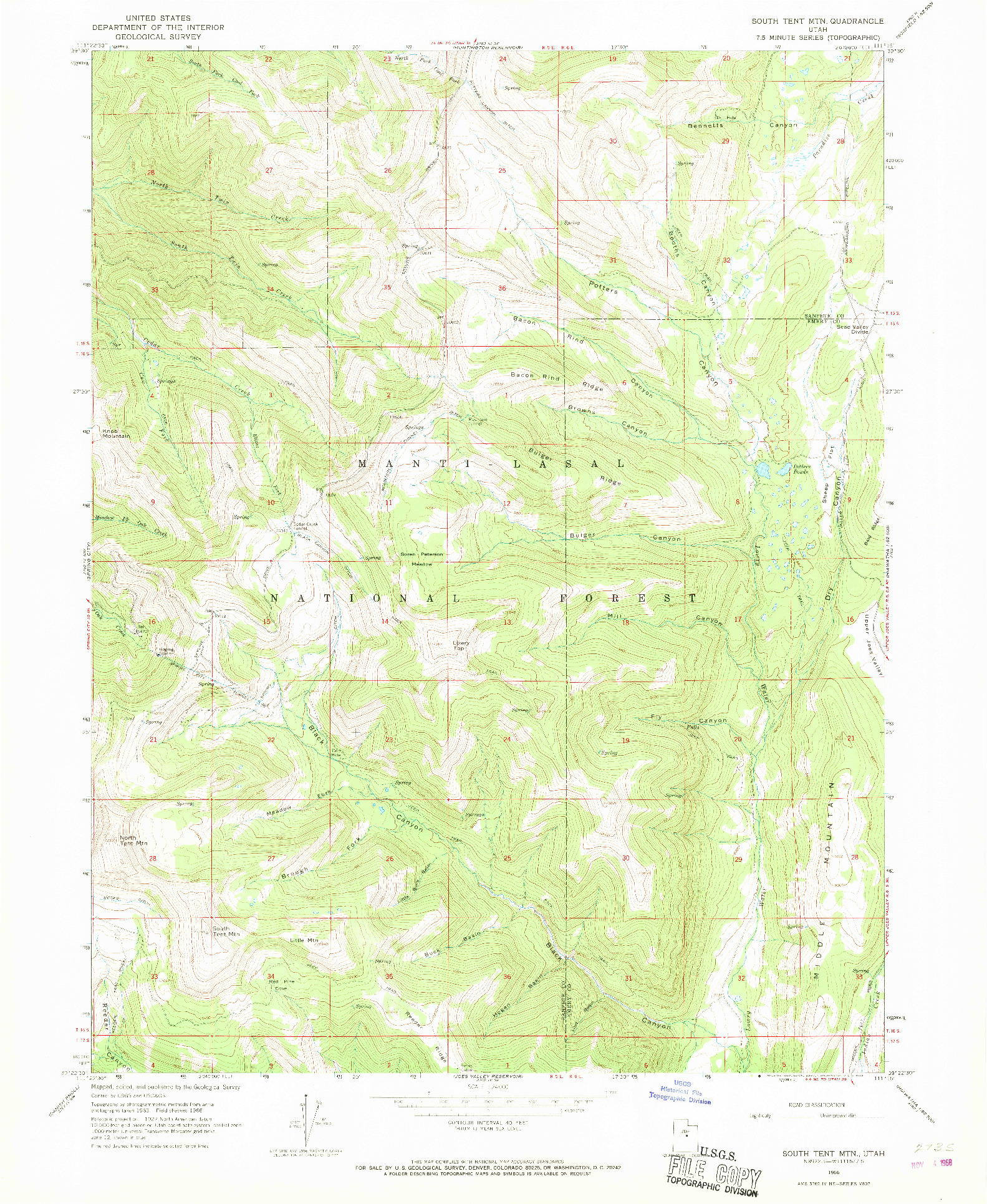 USGS 1:24000-SCALE QUADRANGLE FOR SOUTH TENT MTN, UT 1966