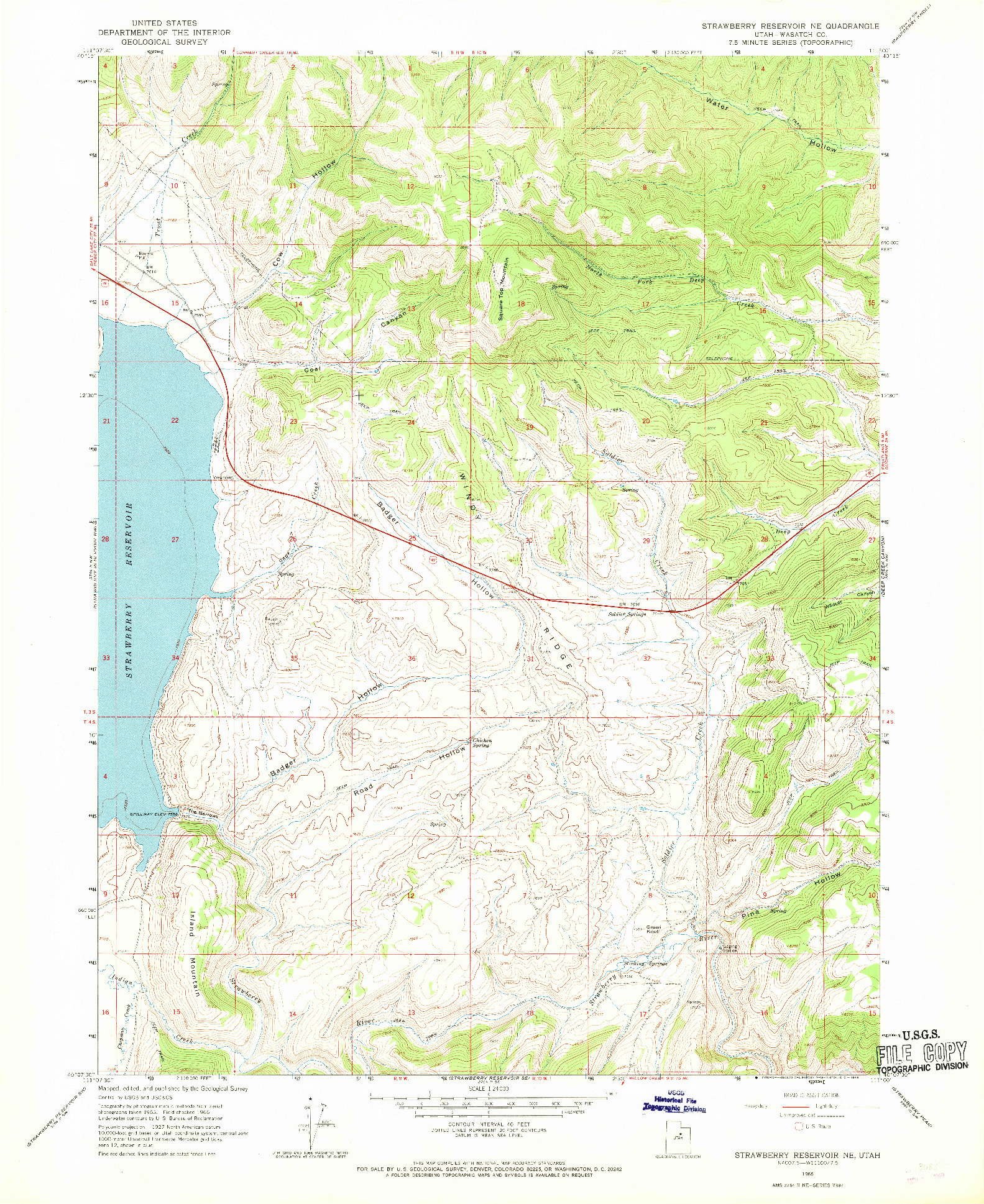 USGS 1:24000-SCALE QUADRANGLE FOR STRAWBERRY RESERVOIR NE, UT 1966