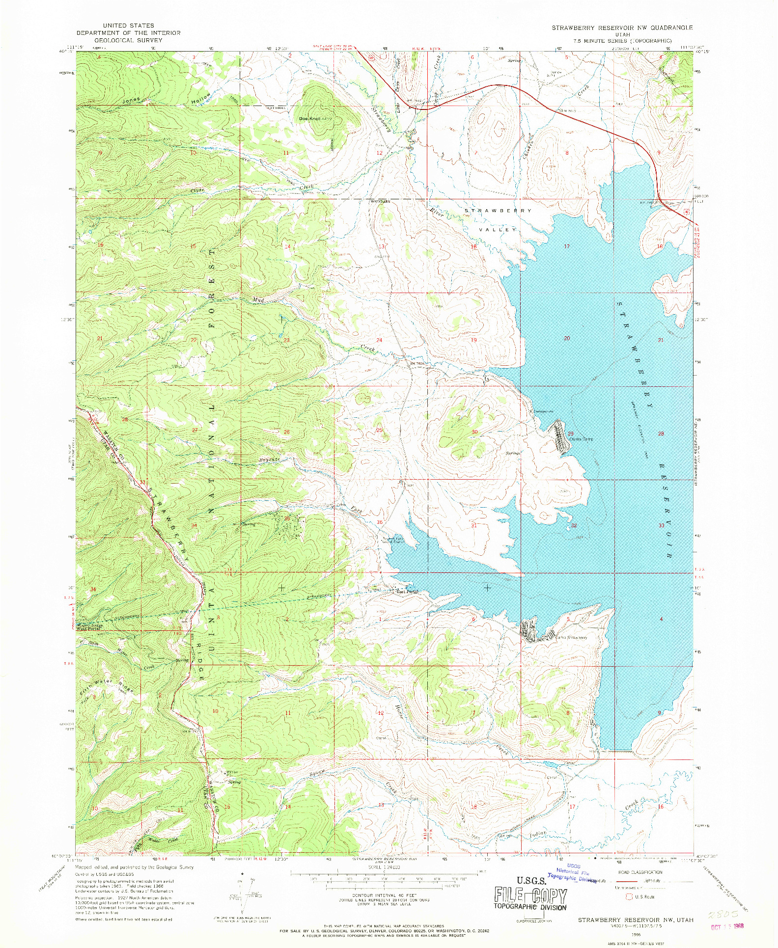 USGS 1:24000-SCALE QUADRANGLE FOR STRAWBERRY RESERVOIR NW, UT 1966