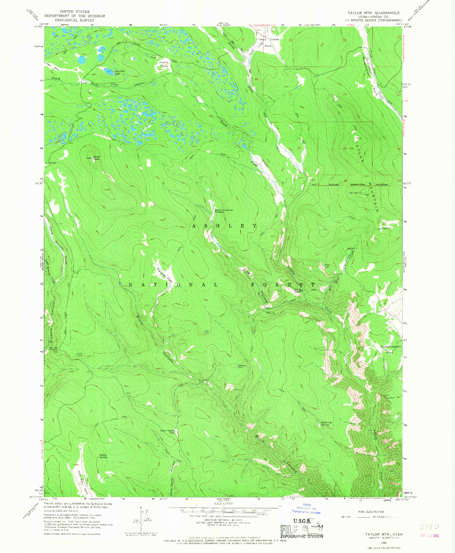 USGS 1:24000-SCALE QUADRANGLE FOR TAYLOR MTN, UT 1966
