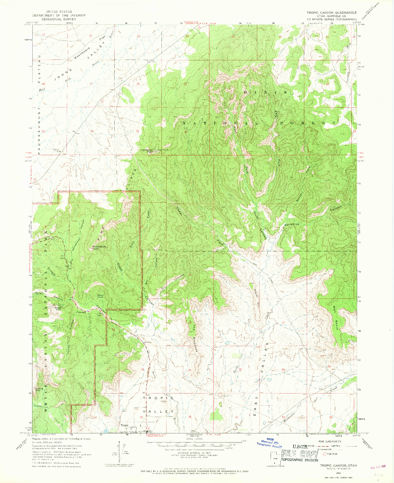 USGS 1:24000-SCALE QUADRANGLE FOR TROPIC CANYON, UT 1966