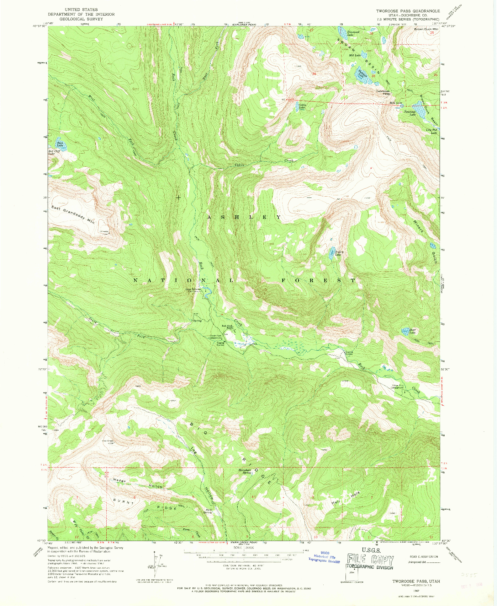 USGS 1:24000-SCALE QUADRANGLE FOR TWOROOSE PASS, UT 1967