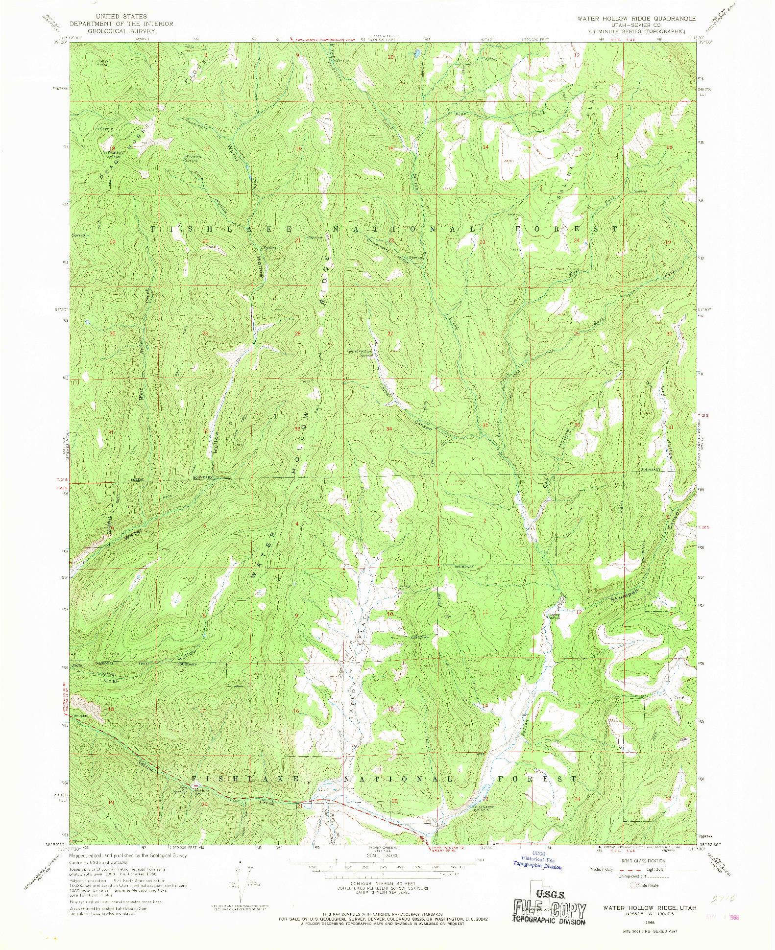USGS 1:24000-SCALE QUADRANGLE FOR WATER HOLLOW RIDGE, UT 1966