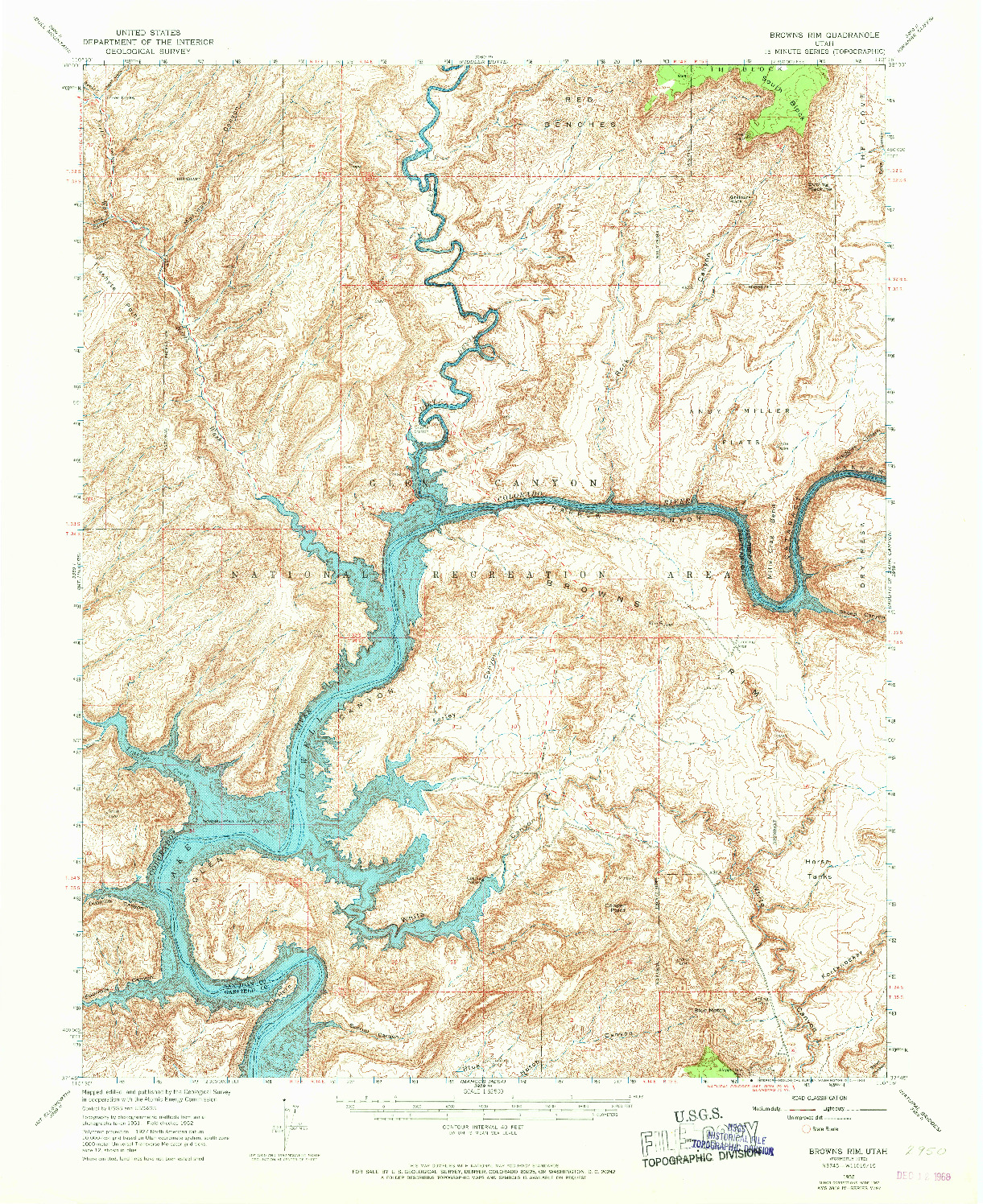 USGS 1:62500-SCALE QUADRANGLE FOR BROWNS RIM, UT 1952