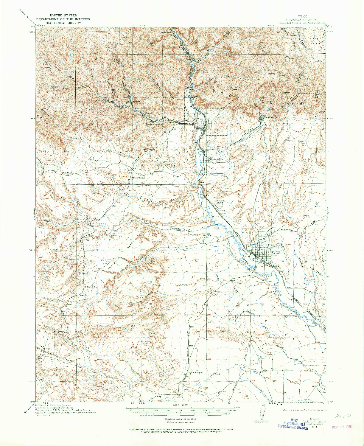 USGS 1:62500-SCALE QUADRANGLE FOR CASTLE GATE, UT 1914