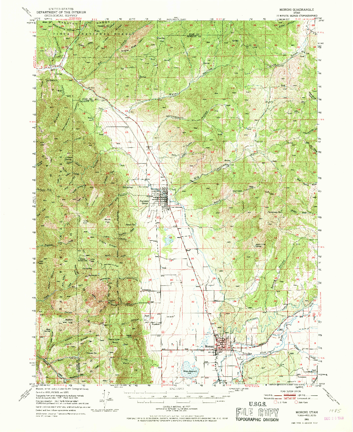 USGS 1:62500-SCALE QUADRANGLE FOR MORONI, UT 1951