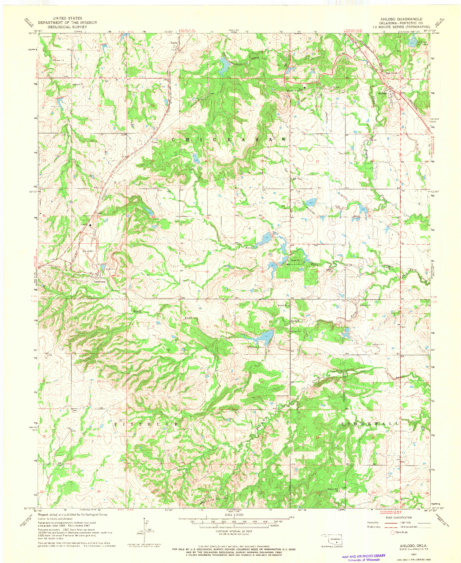 USGS 1:24000-SCALE QUADRANGLE FOR AHLOSO, OK 1967