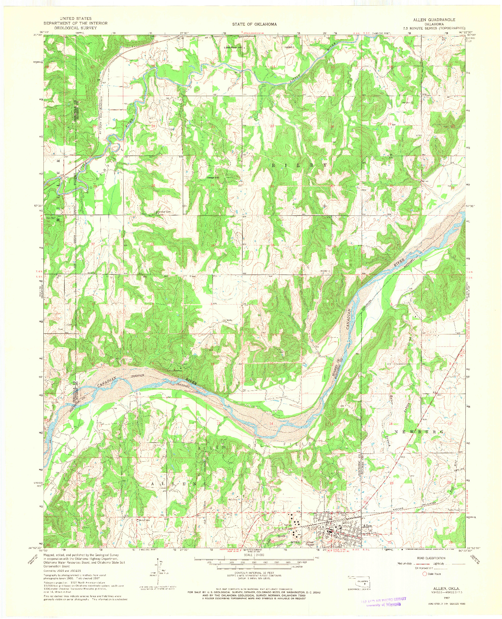 USGS 1:24000-SCALE QUADRANGLE FOR ALLEN, OK 1967