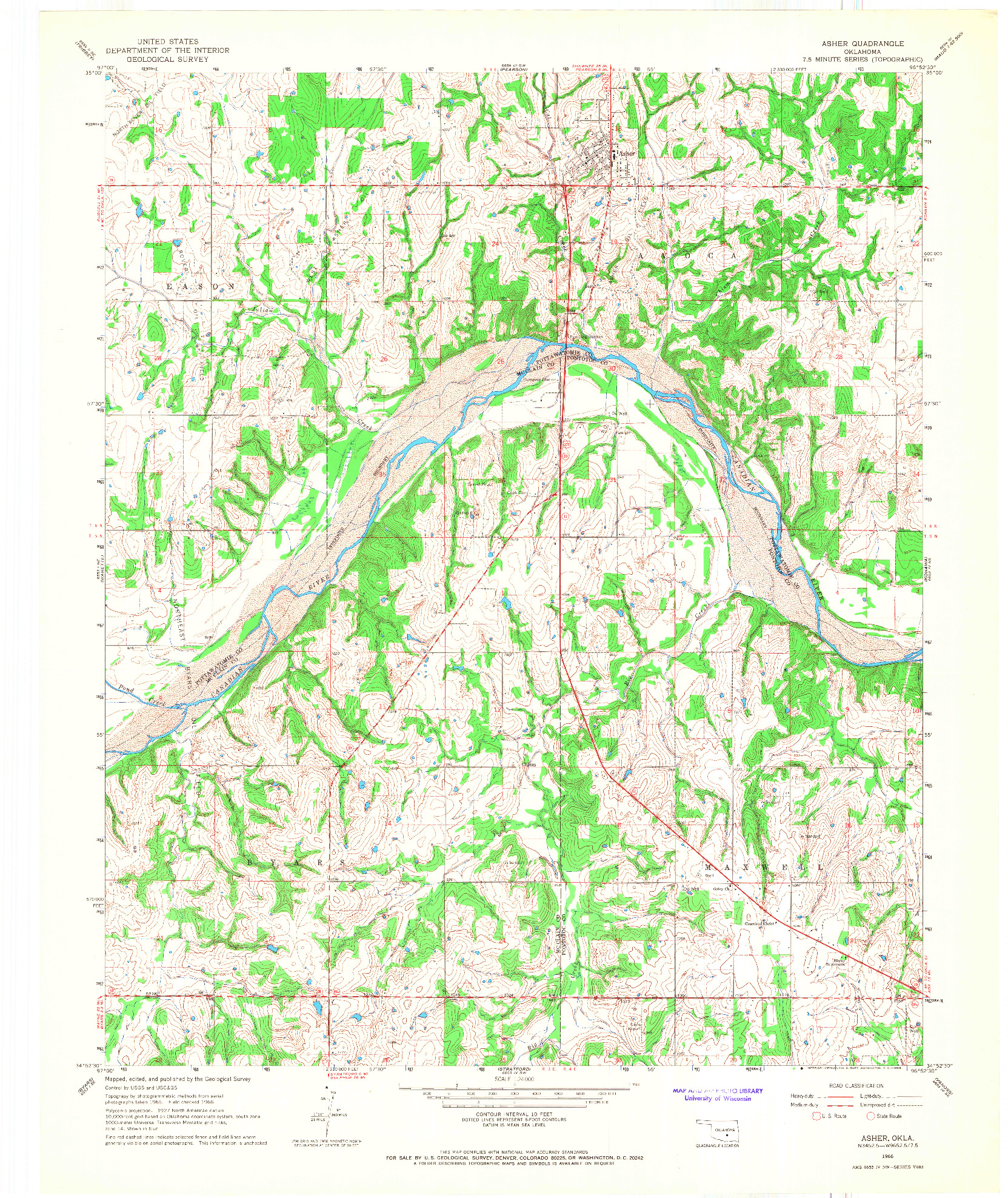 USGS 1:24000-SCALE QUADRANGLE FOR ASHER, OK 1966