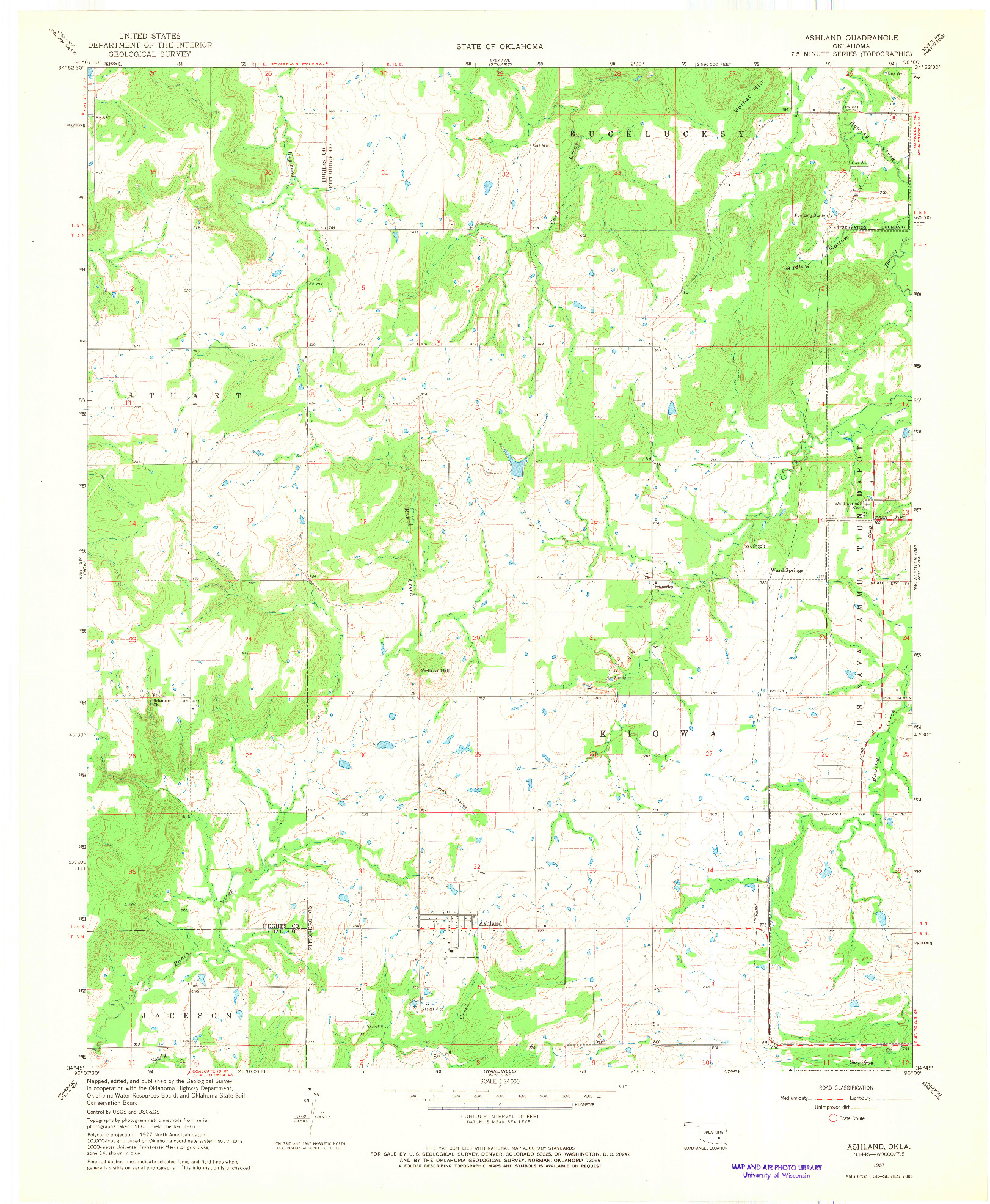 USGS 1:24000-SCALE QUADRANGLE FOR ASHLAND, OK 1967