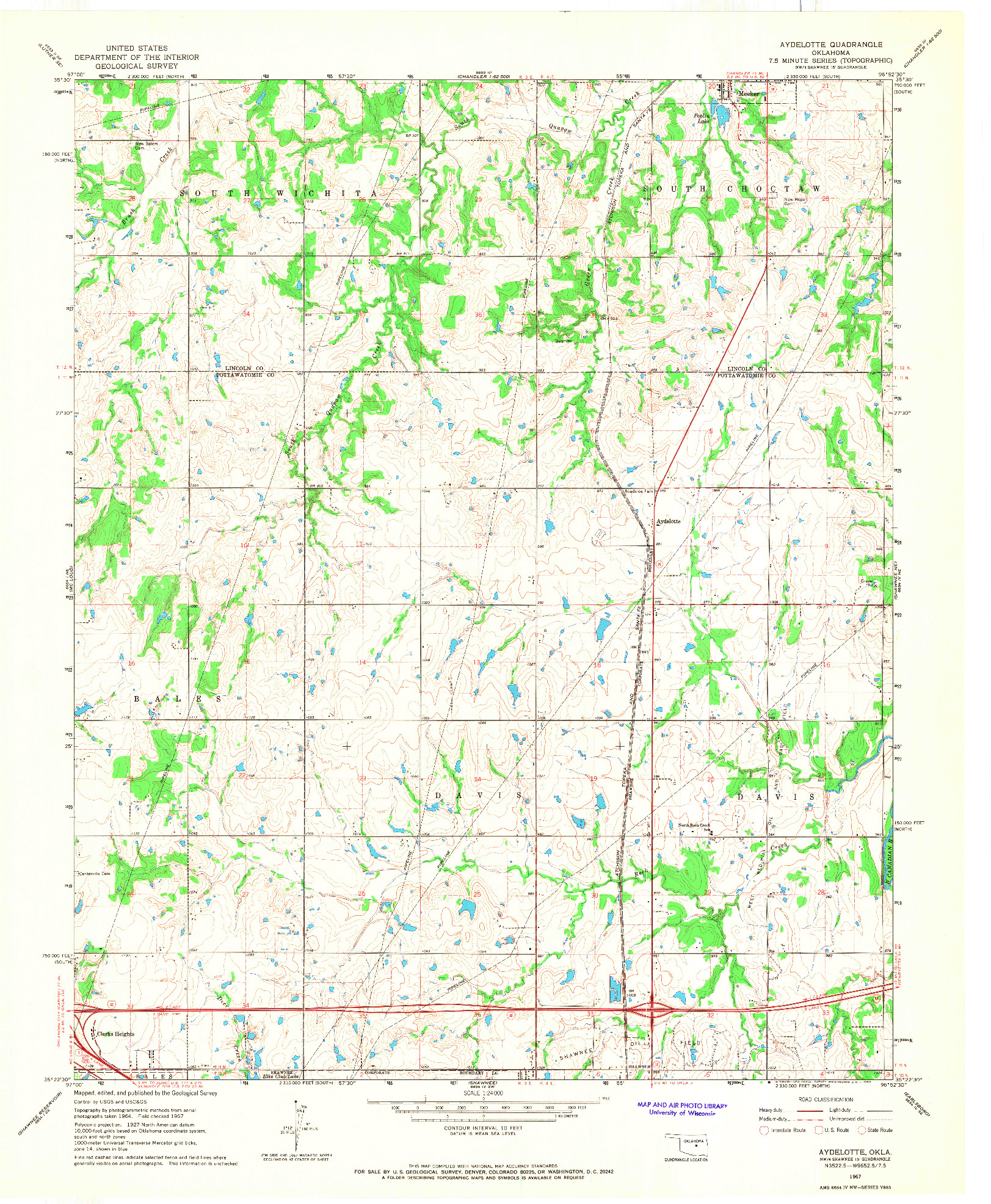 USGS 1:24000-SCALE QUADRANGLE FOR AYDELOTTE, OK 1967
