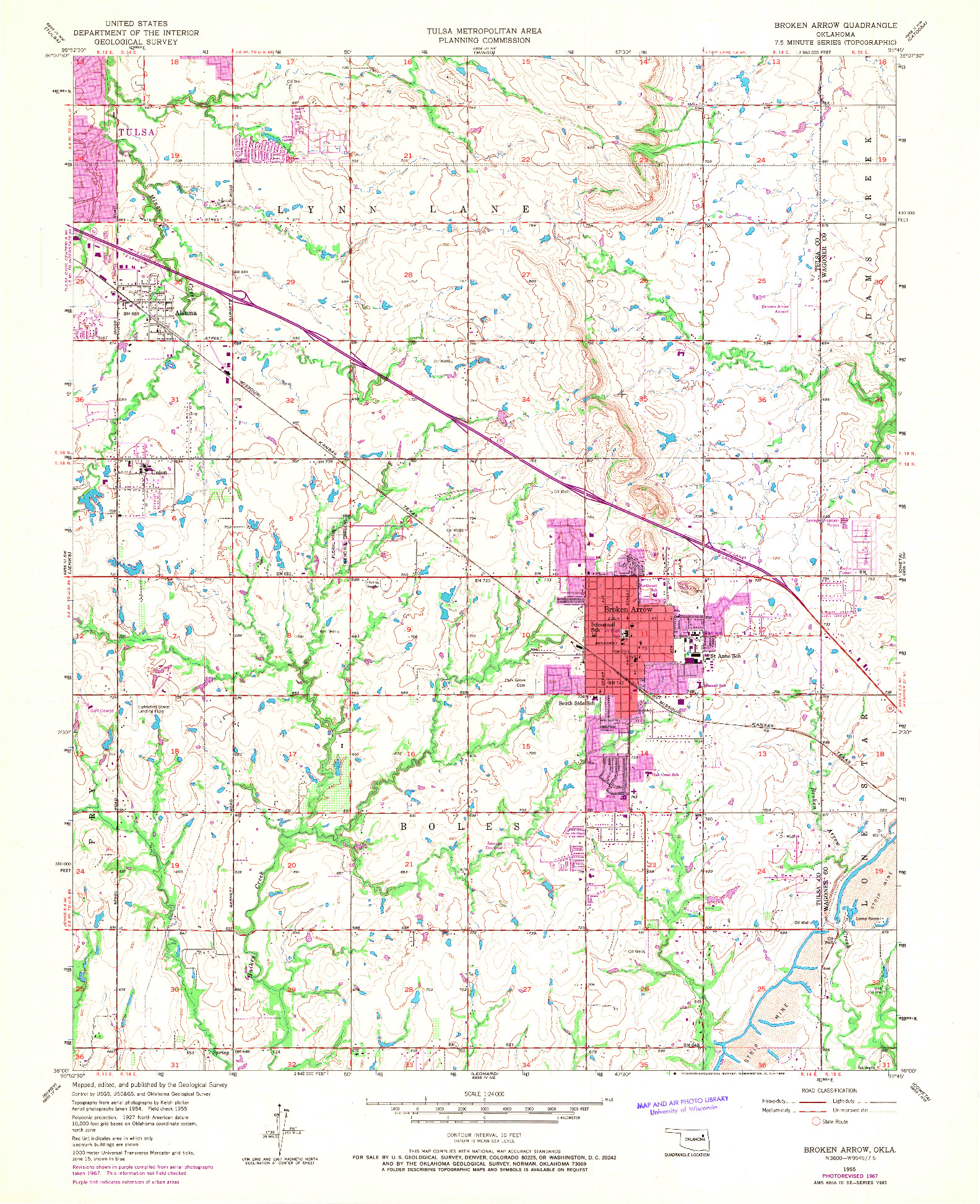 USGS 1:24000-SCALE QUADRANGLE FOR BROKEN ARROW, OK 1955