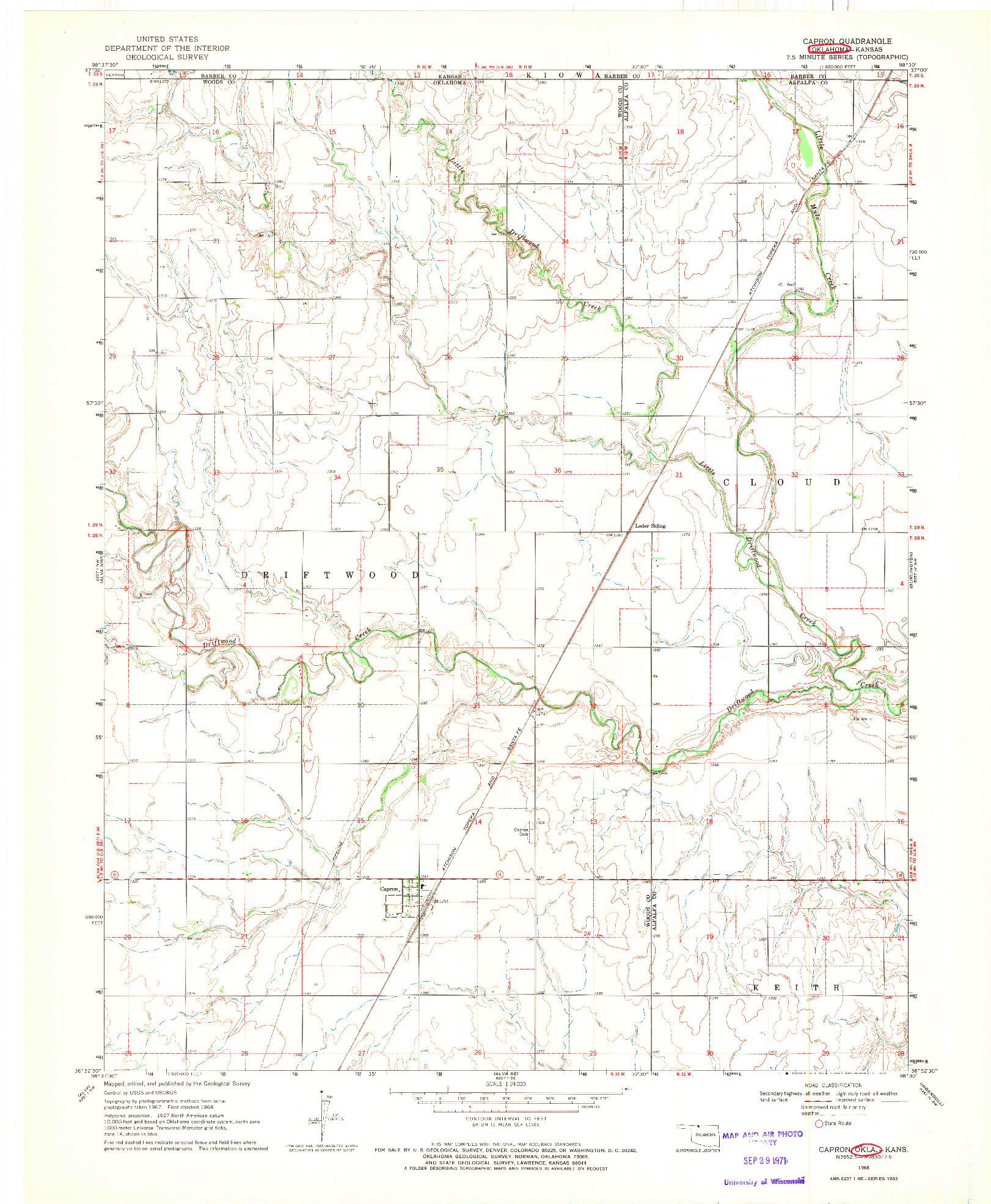 USGS 1:24000-SCALE QUADRANGLE FOR CAPRON, OK 1968