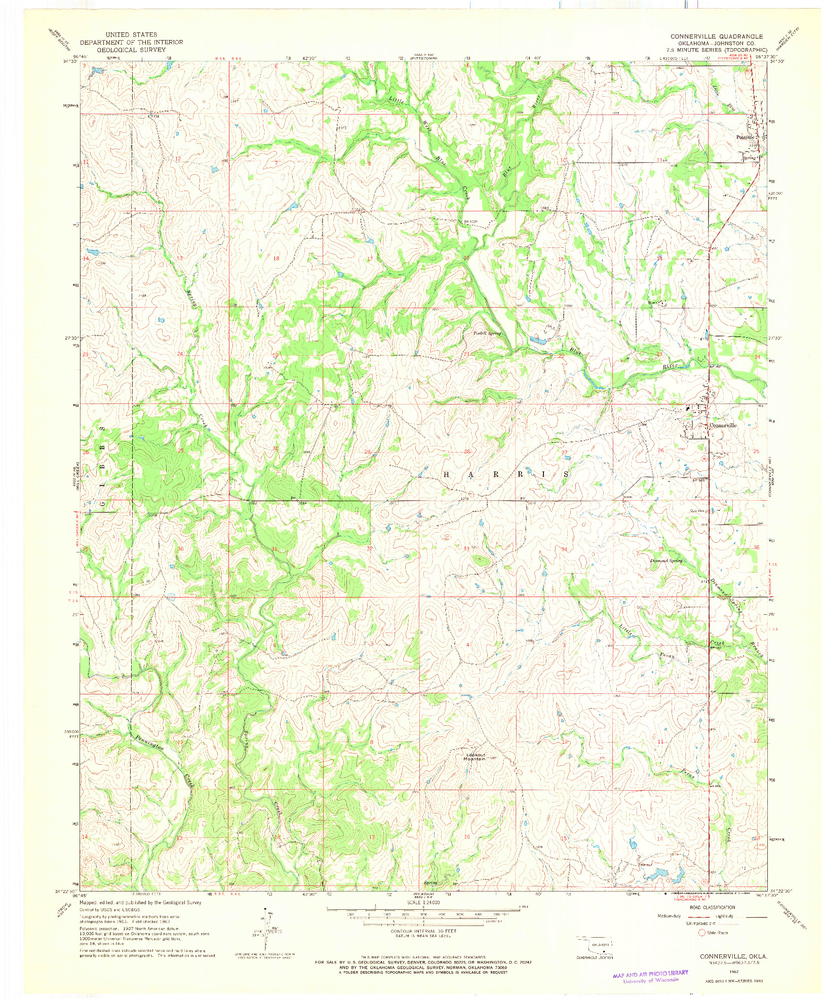 USGS 1:24000-SCALE QUADRANGLE FOR CONNERVILLE, OK 1967