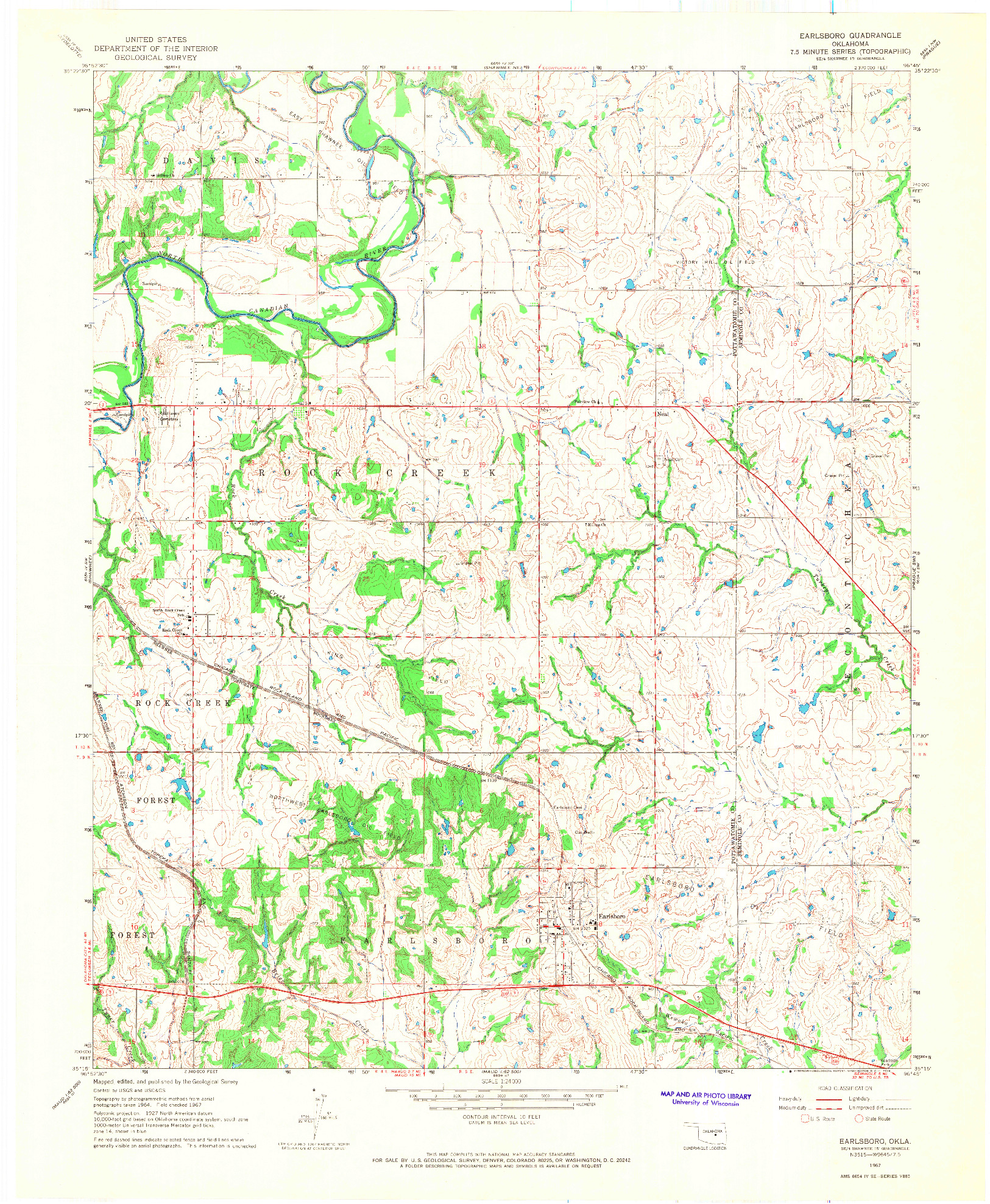 USGS 1:24000-SCALE QUADRANGLE FOR EARLSBORO, OK 1967