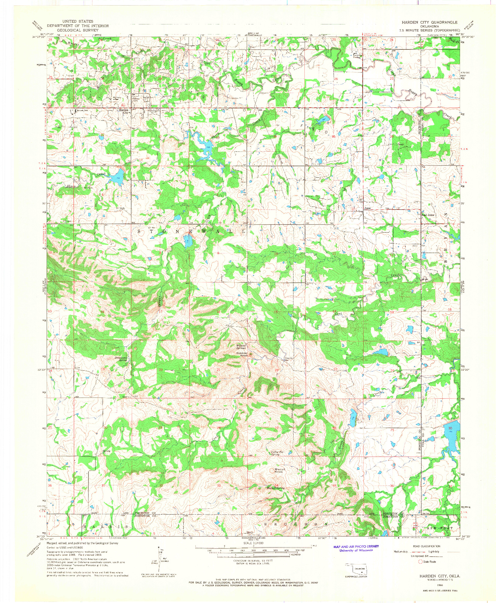 USGS 1:24000-SCALE QUADRANGLE FOR HARDEN CITY, OK 1966