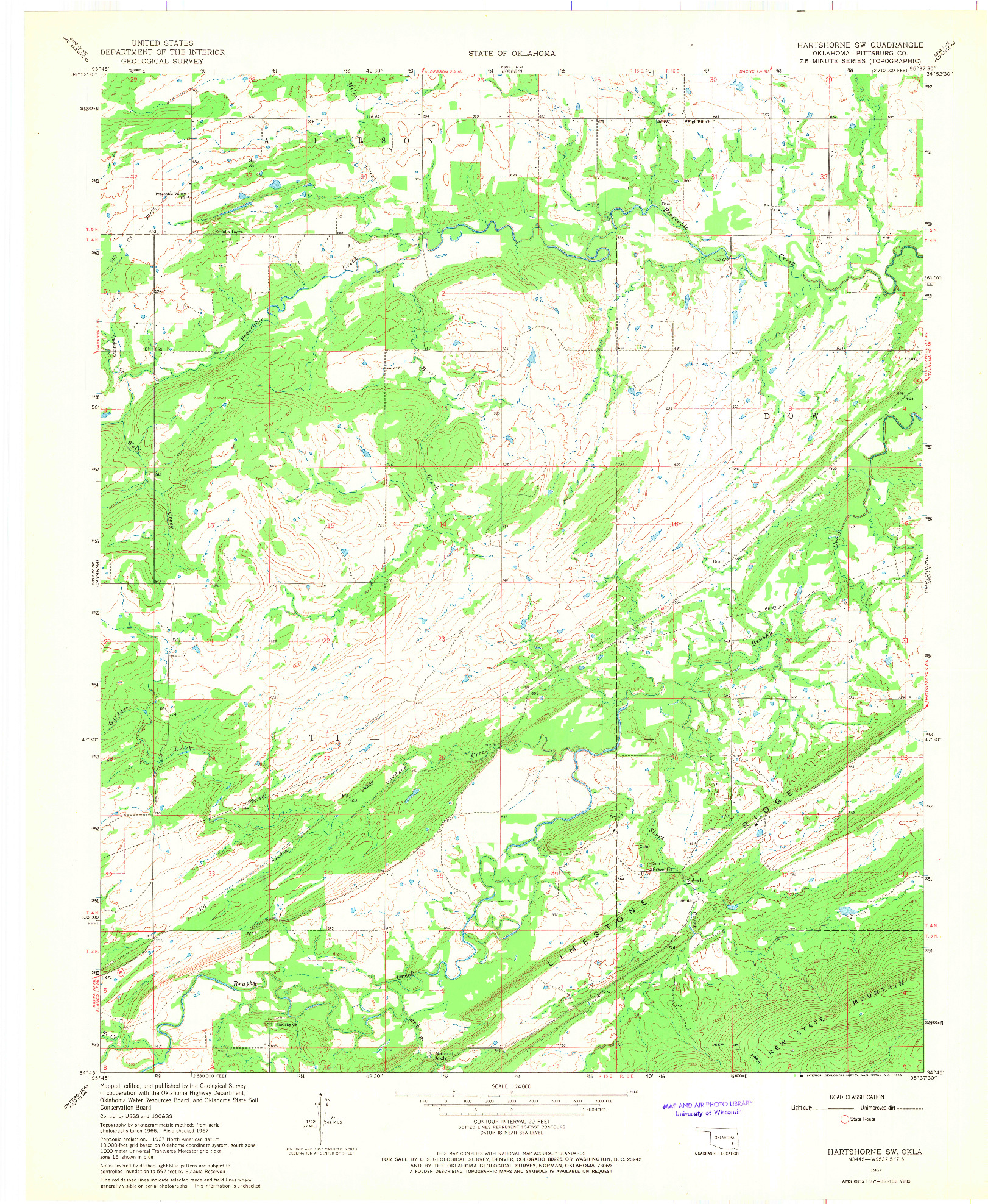 USGS 1:24000-SCALE QUADRANGLE FOR HARTSHORNE SW, OK 1967