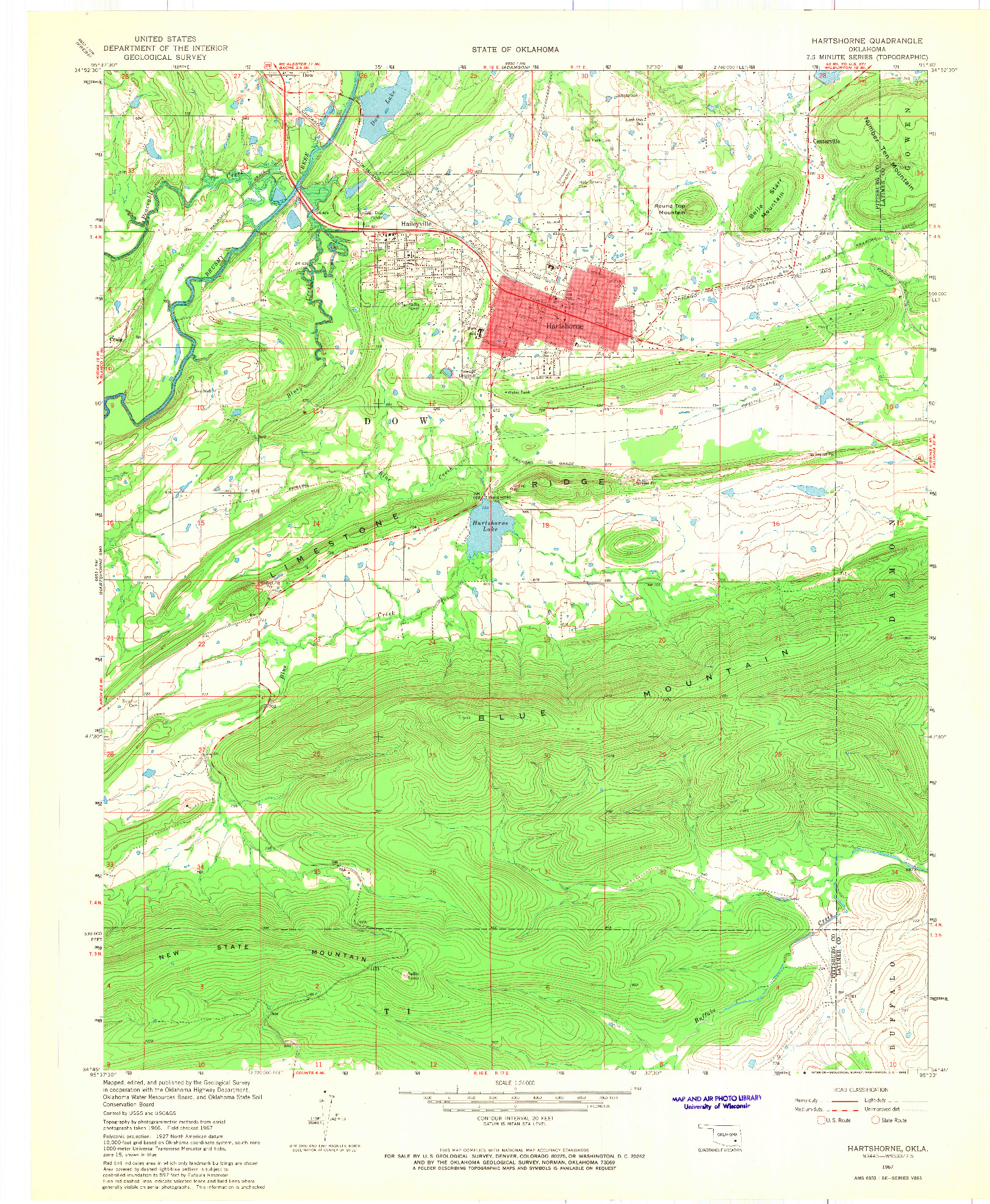 USGS 1:24000-SCALE QUADRANGLE FOR HARTSHORNE, OK 1967