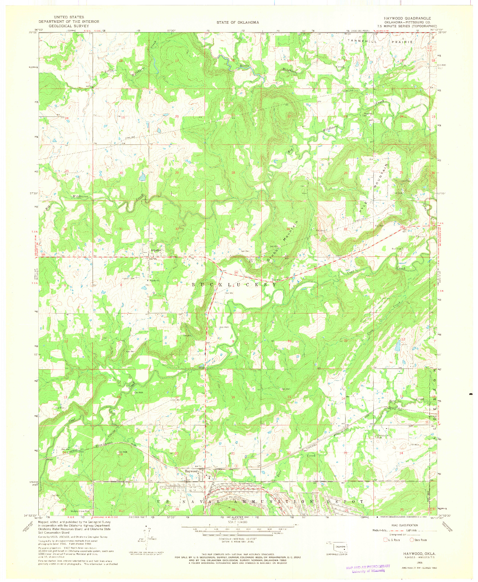 USGS 1:24000-SCALE QUADRANGLE FOR HAYWOOD, OK 1966