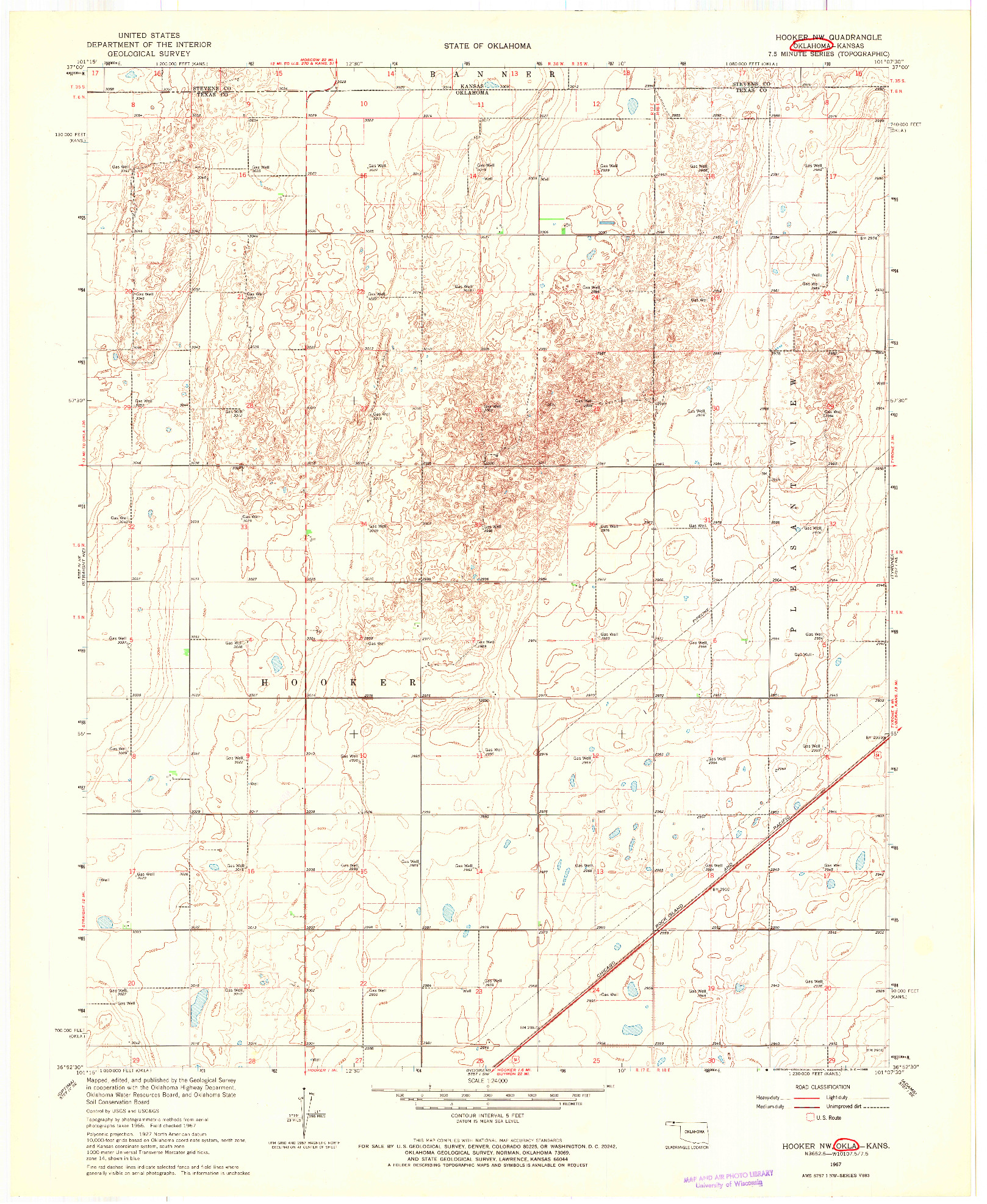 USGS 1:24000-SCALE QUADRANGLE FOR HOOKER NW, OK 1967