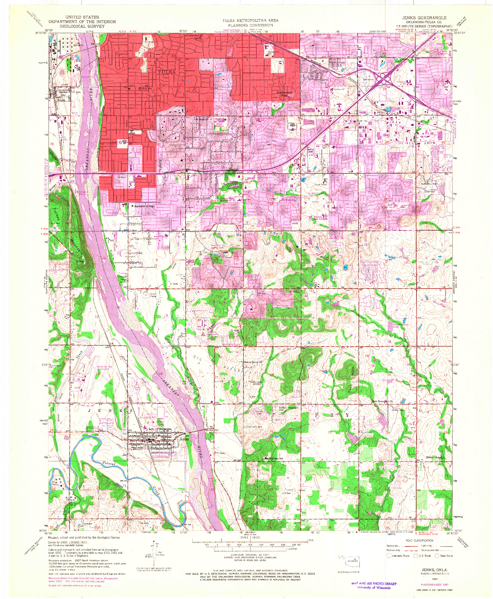 USGS 1:24000-SCALE QUADRANGLE FOR JENKS, OK 1952