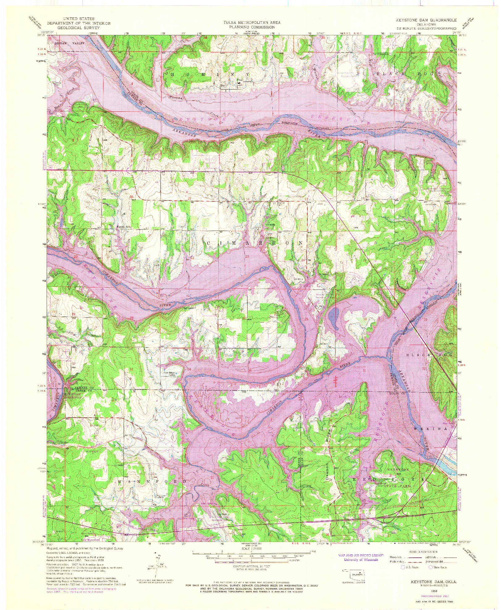 USGS 1:24000-SCALE QUADRANGLE FOR KEYSTONE DAM, OK 1958