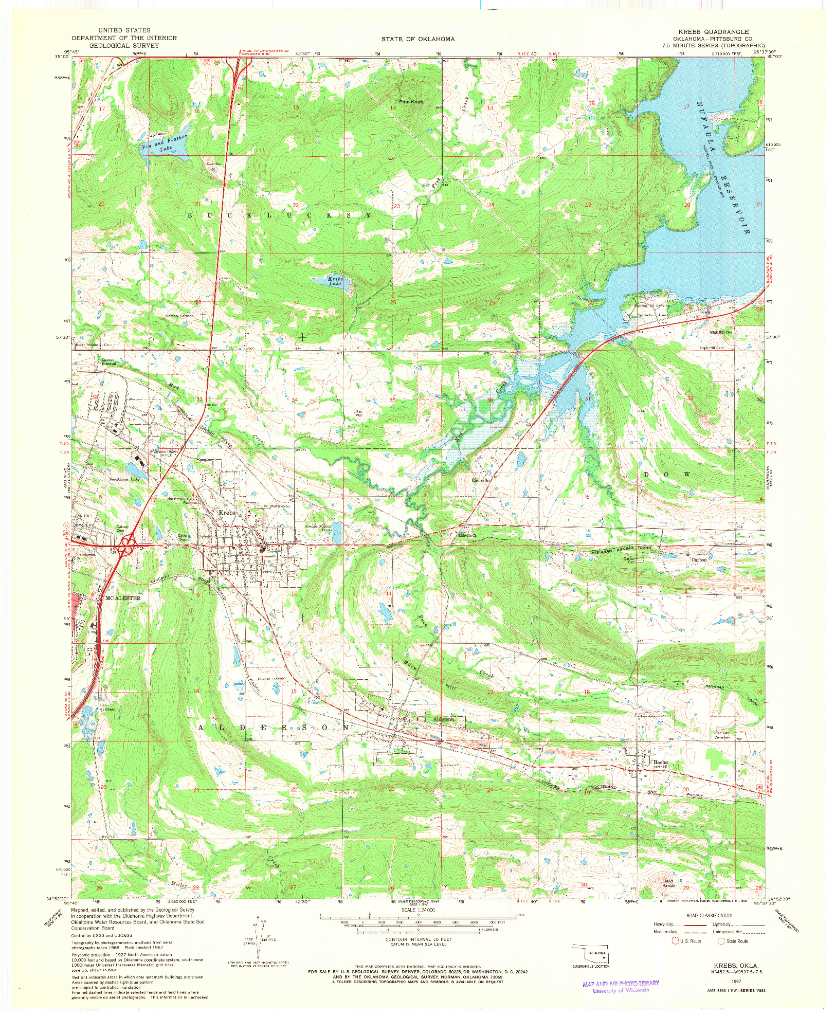 USGS 1:24000-SCALE QUADRANGLE FOR KREBS, OK 1967