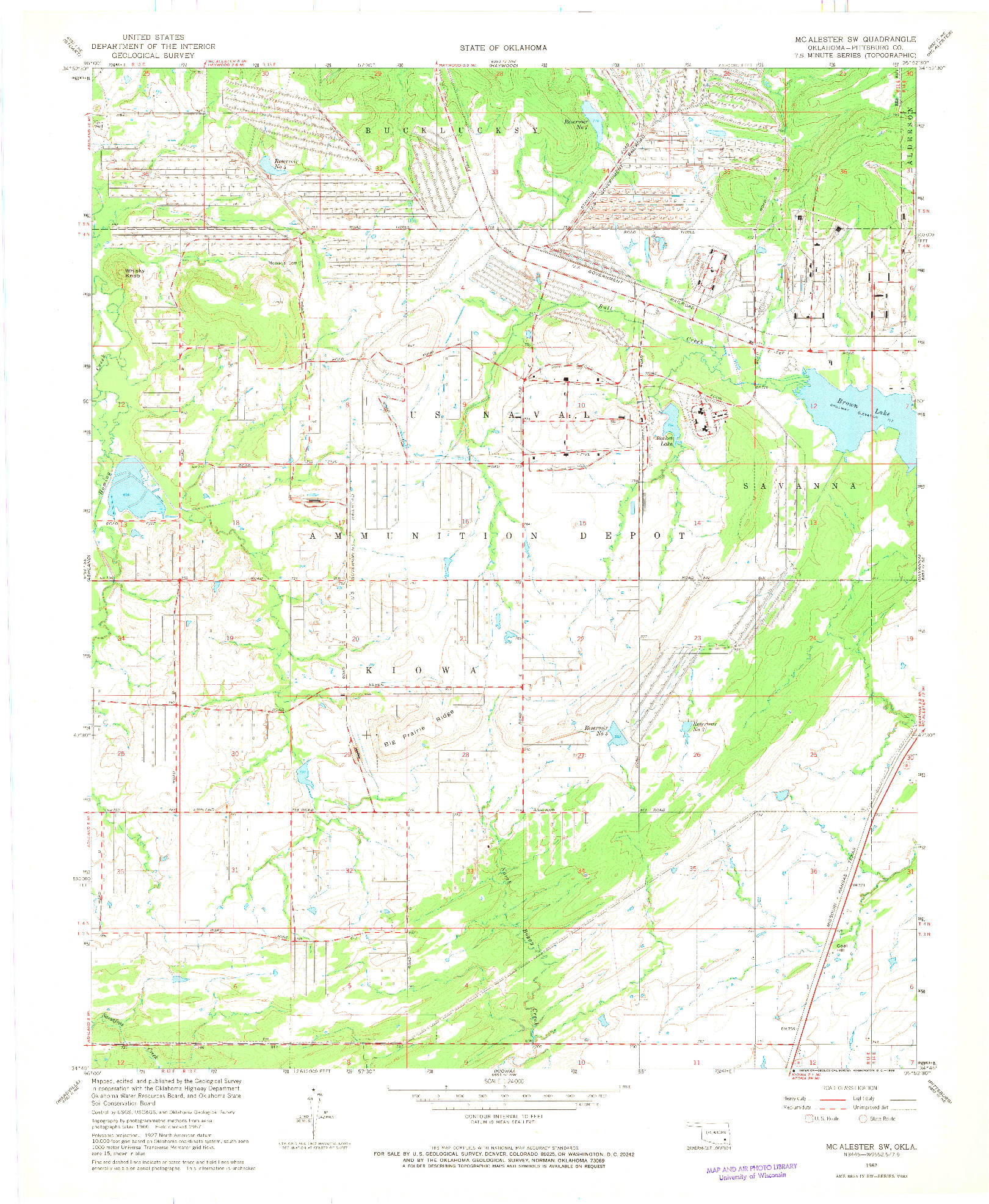 USGS 1:24000-SCALE QUADRANGLE FOR MC ALESTER SW, OK 1967
